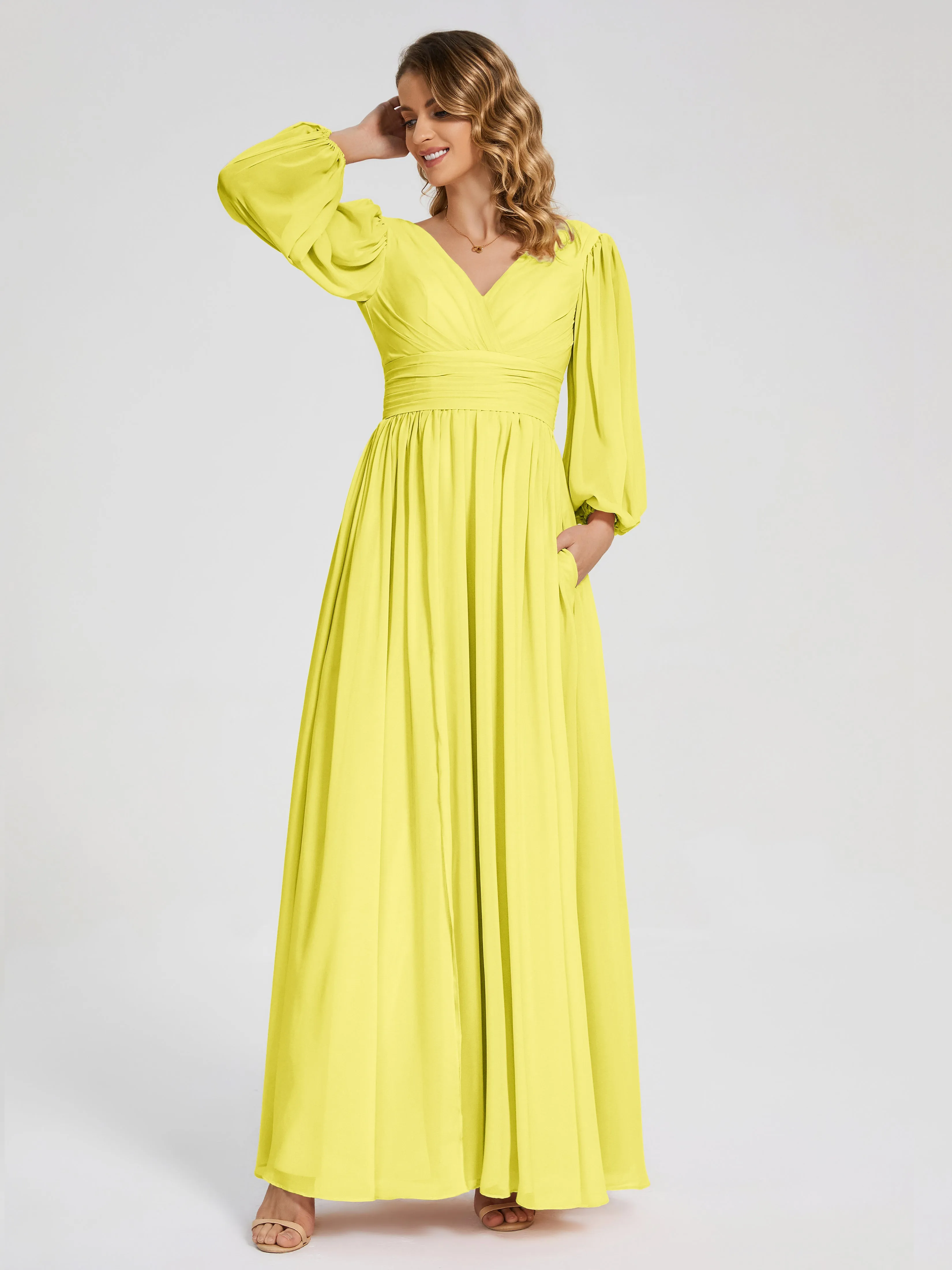 Journey Long Sleeves Split Chiffon Bridesmaid Dresses