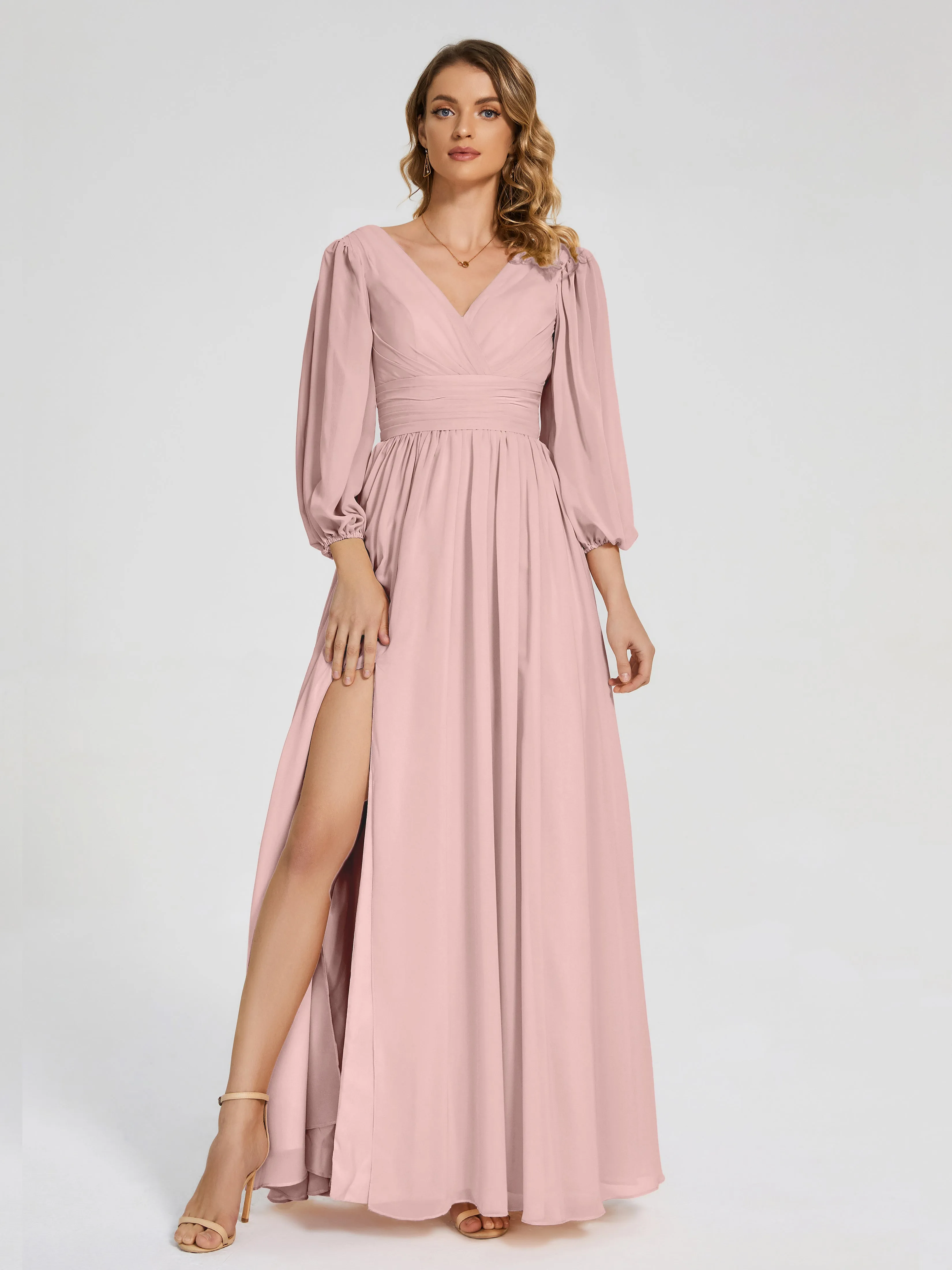 Journey Long Sleeves Split Chiffon Bridesmaid Dresses