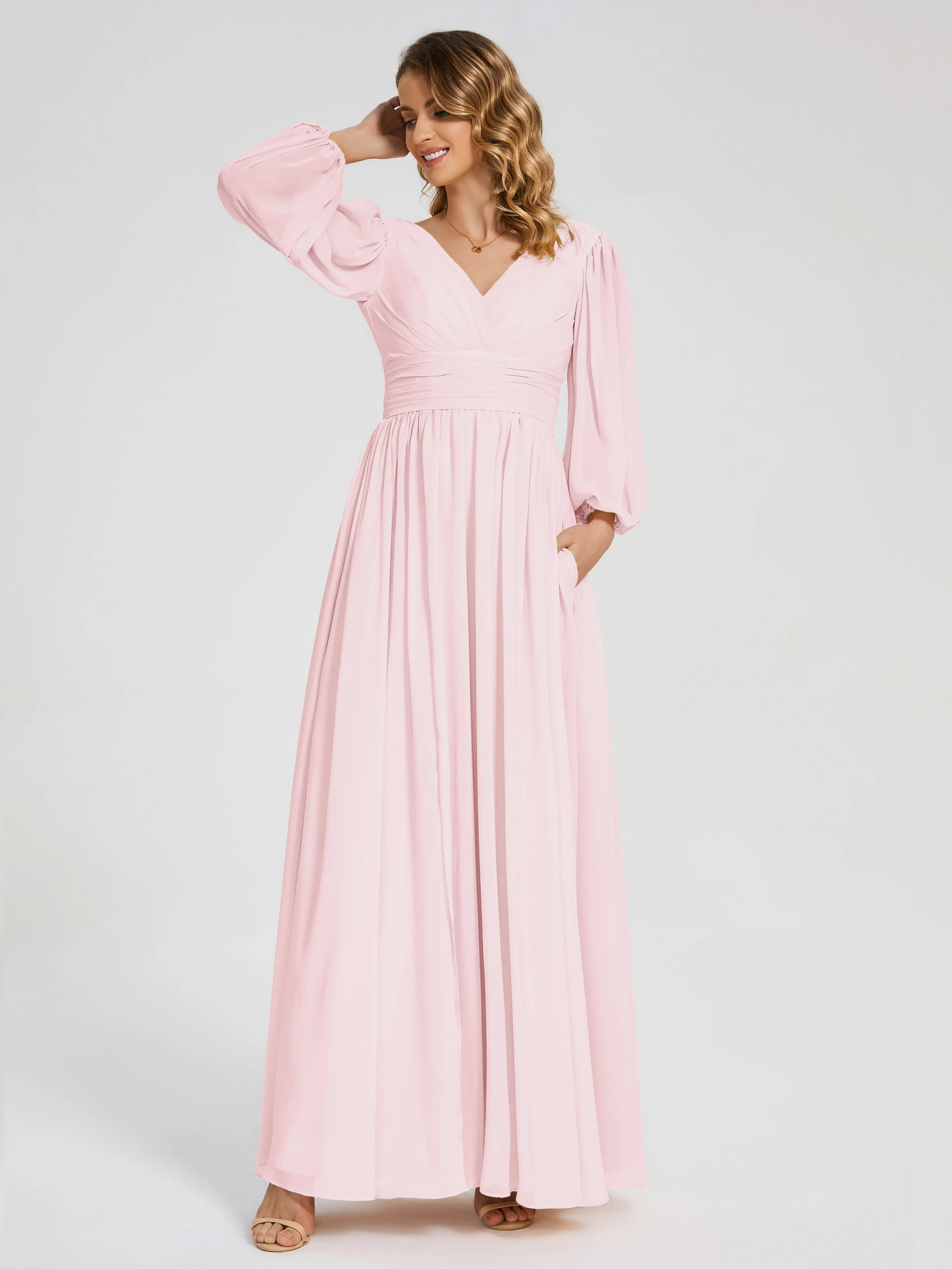 Journey Long Sleeves Split Chiffon Bridesmaid Dresses