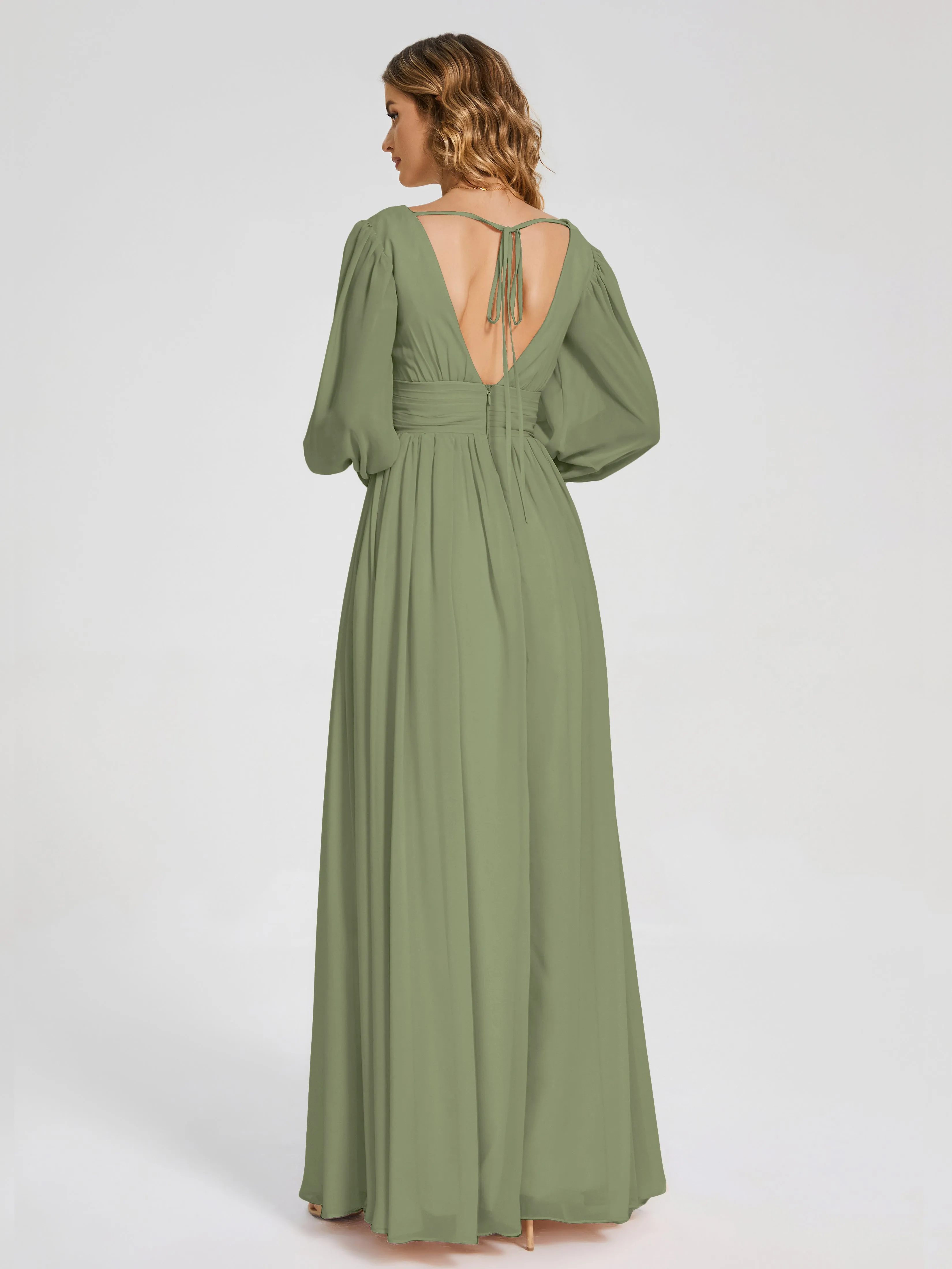 Journey Long Sleeves Split Chiffon Bridesmaid Dresses