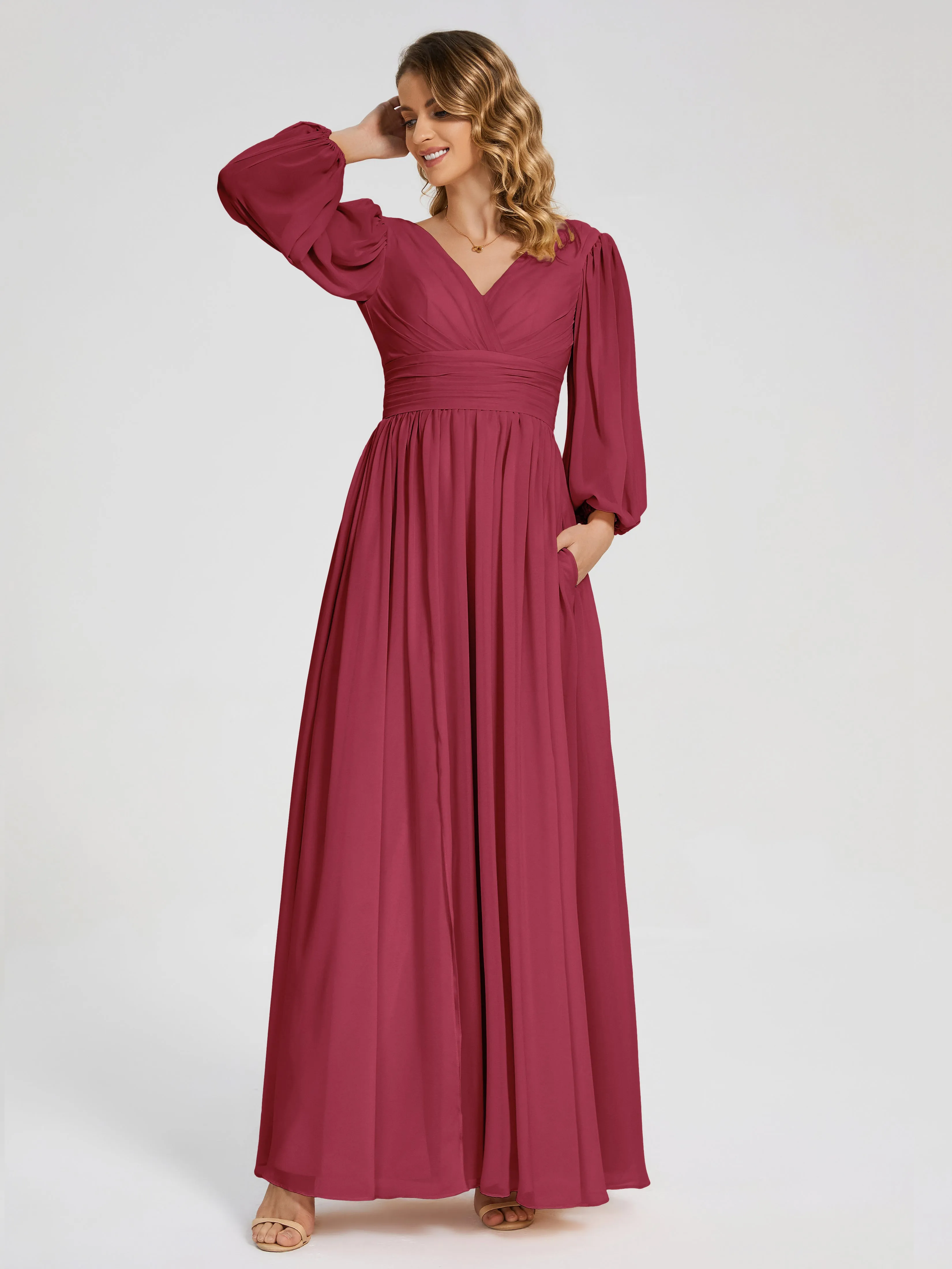Journey Long Sleeves Split Chiffon Bridesmaid Dresses