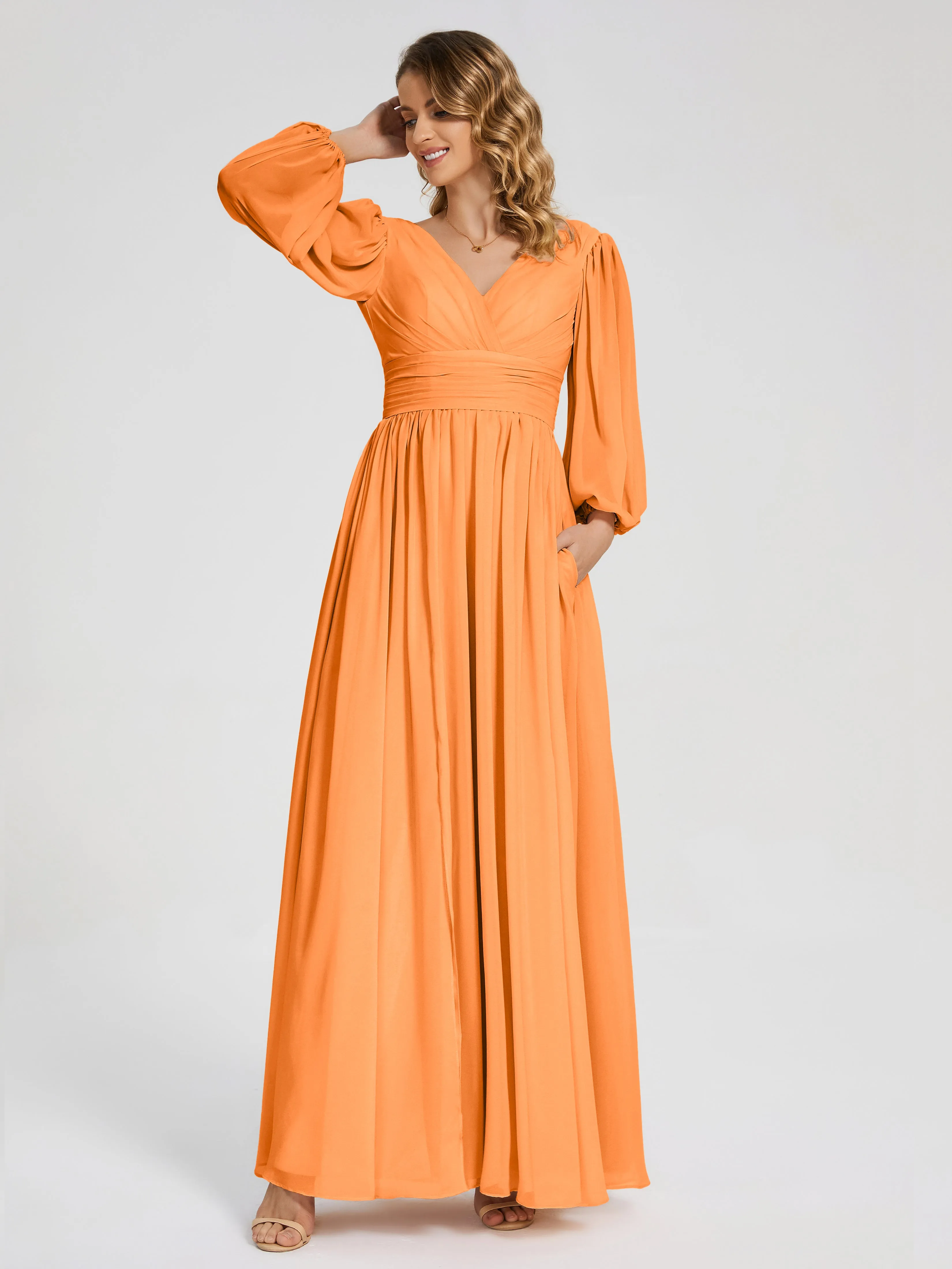 Journey Long Sleeves Split Chiffon Bridesmaid Dresses