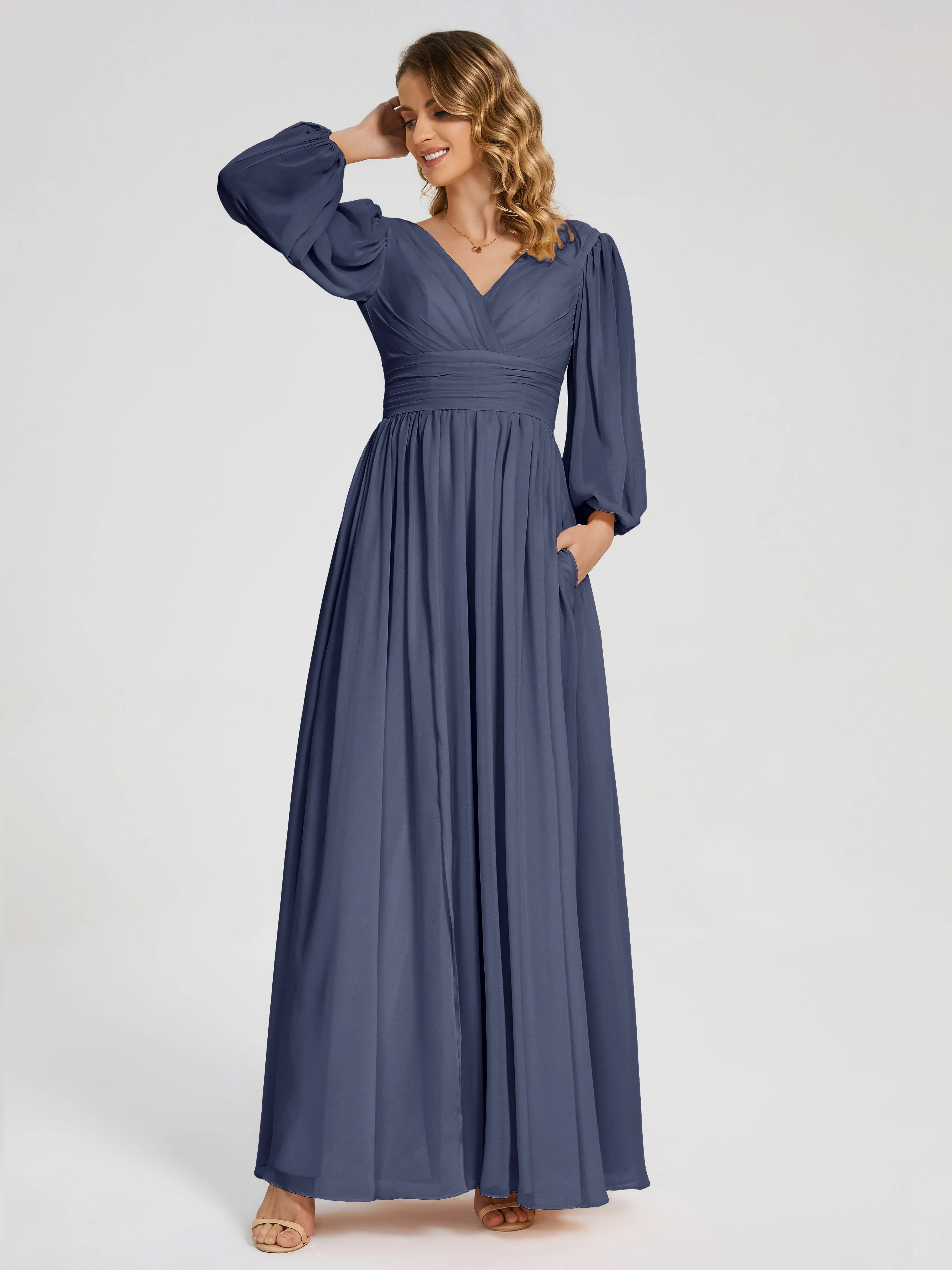 Journey Long Sleeves Split Chiffon Bridesmaid Dresses