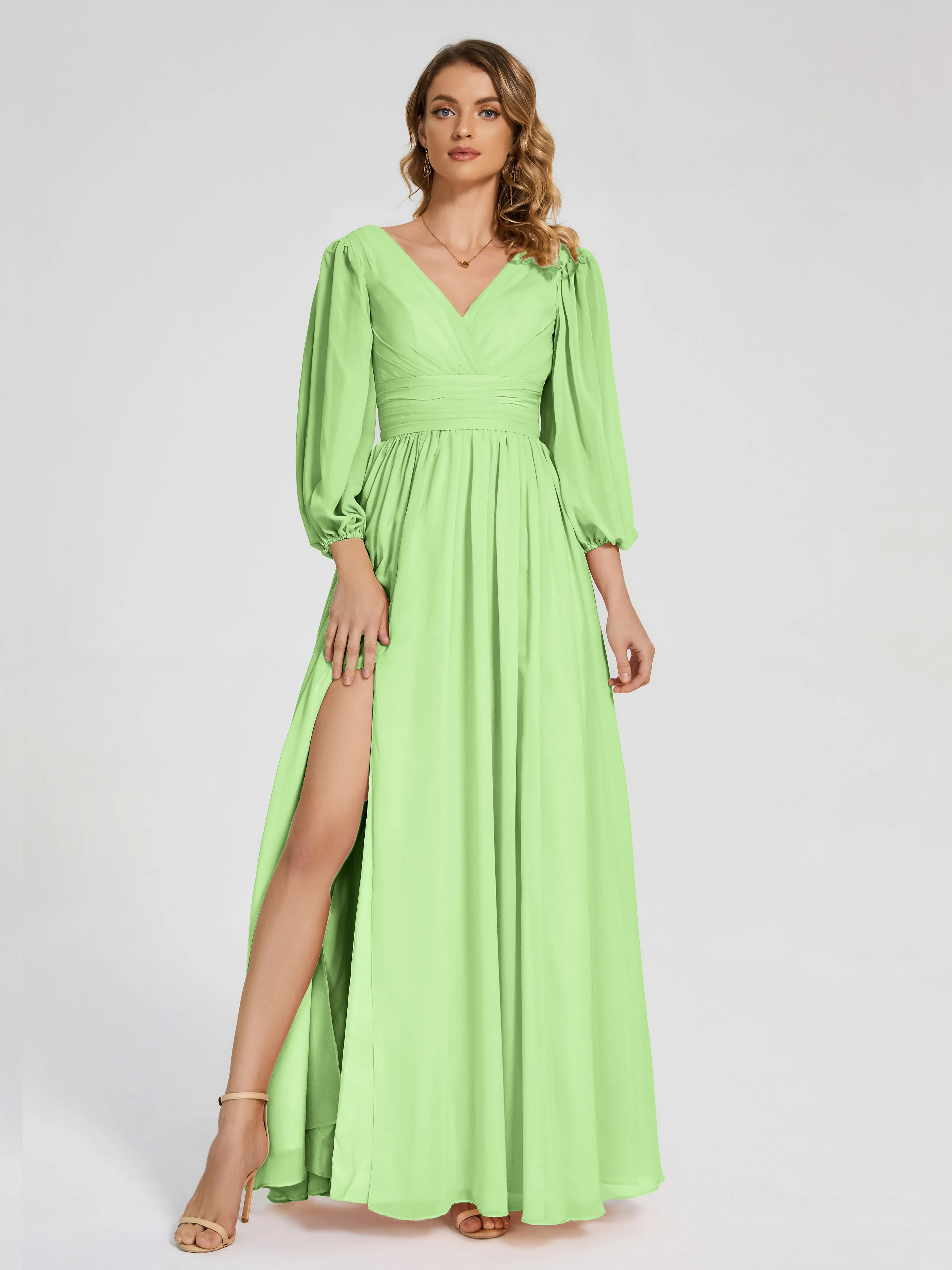 Journey Long Sleeves Split Chiffon Bridesmaid Dresses