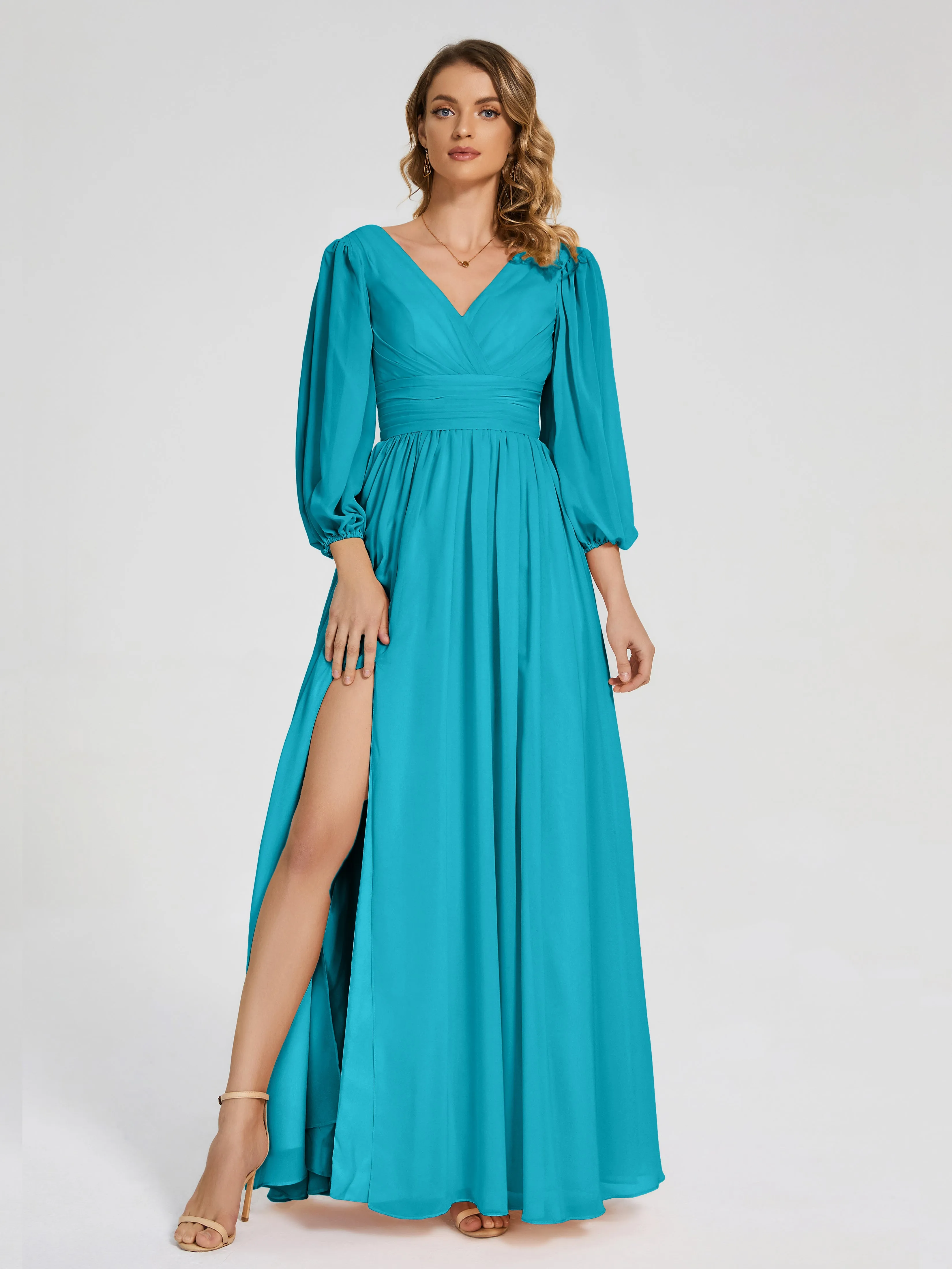 Journey Long Sleeves Split Chiffon Bridesmaid Dresses