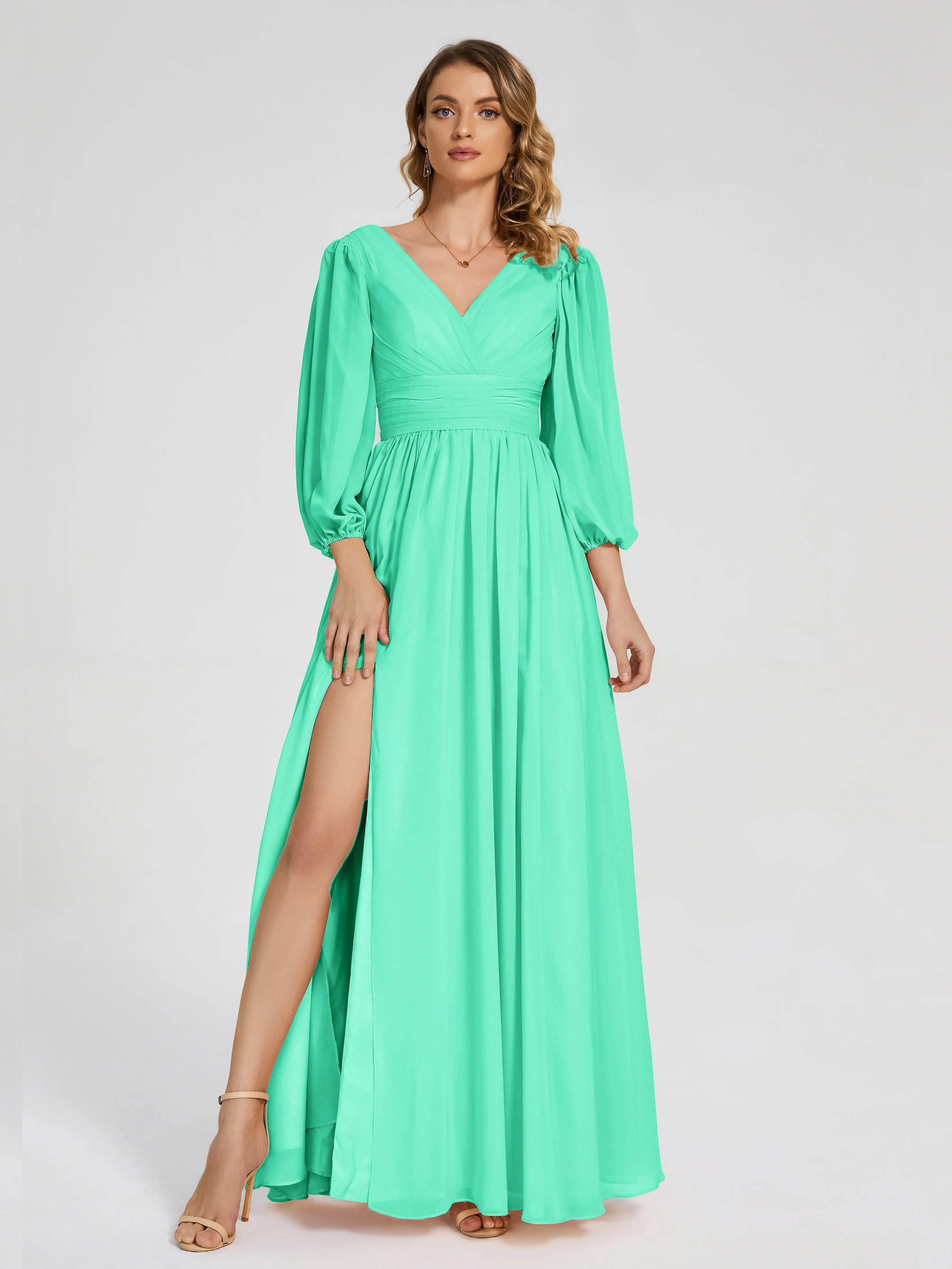 Journey Long Sleeves Split Chiffon Bridesmaid Dresses