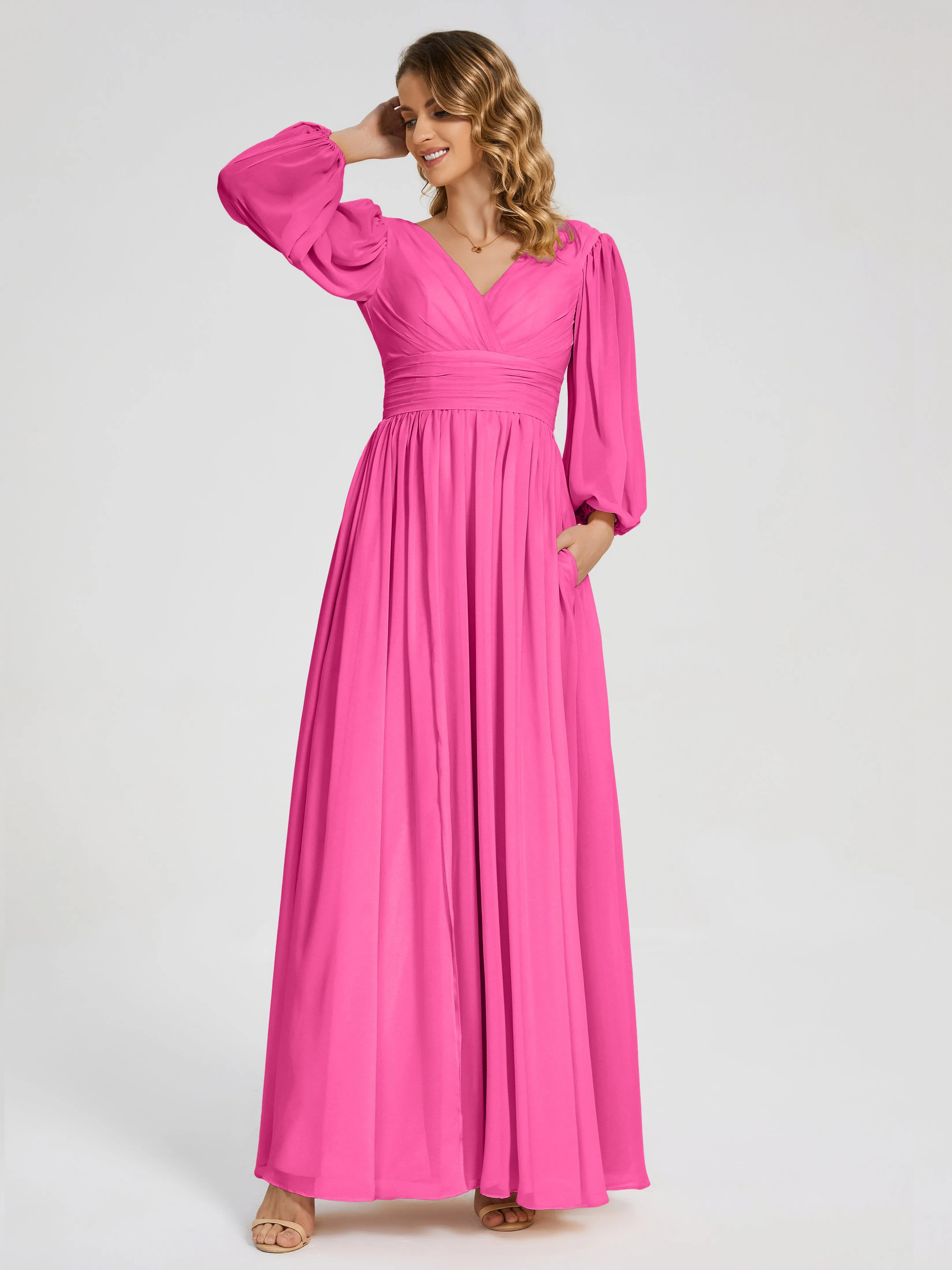 Journey Long Sleeves Split Chiffon Bridesmaid Dresses