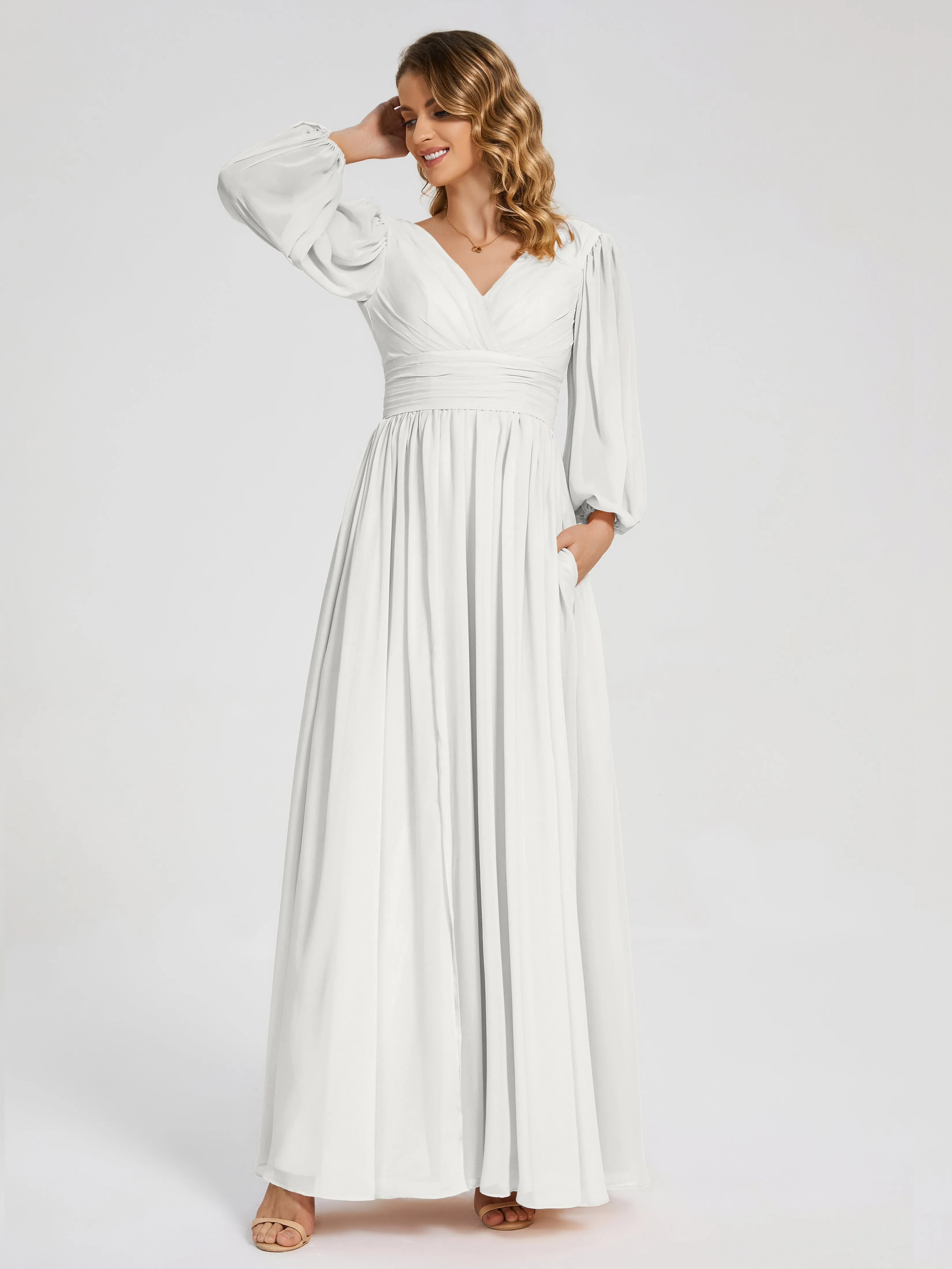 Journey Long Sleeves Split Chiffon Bridesmaid Dresses