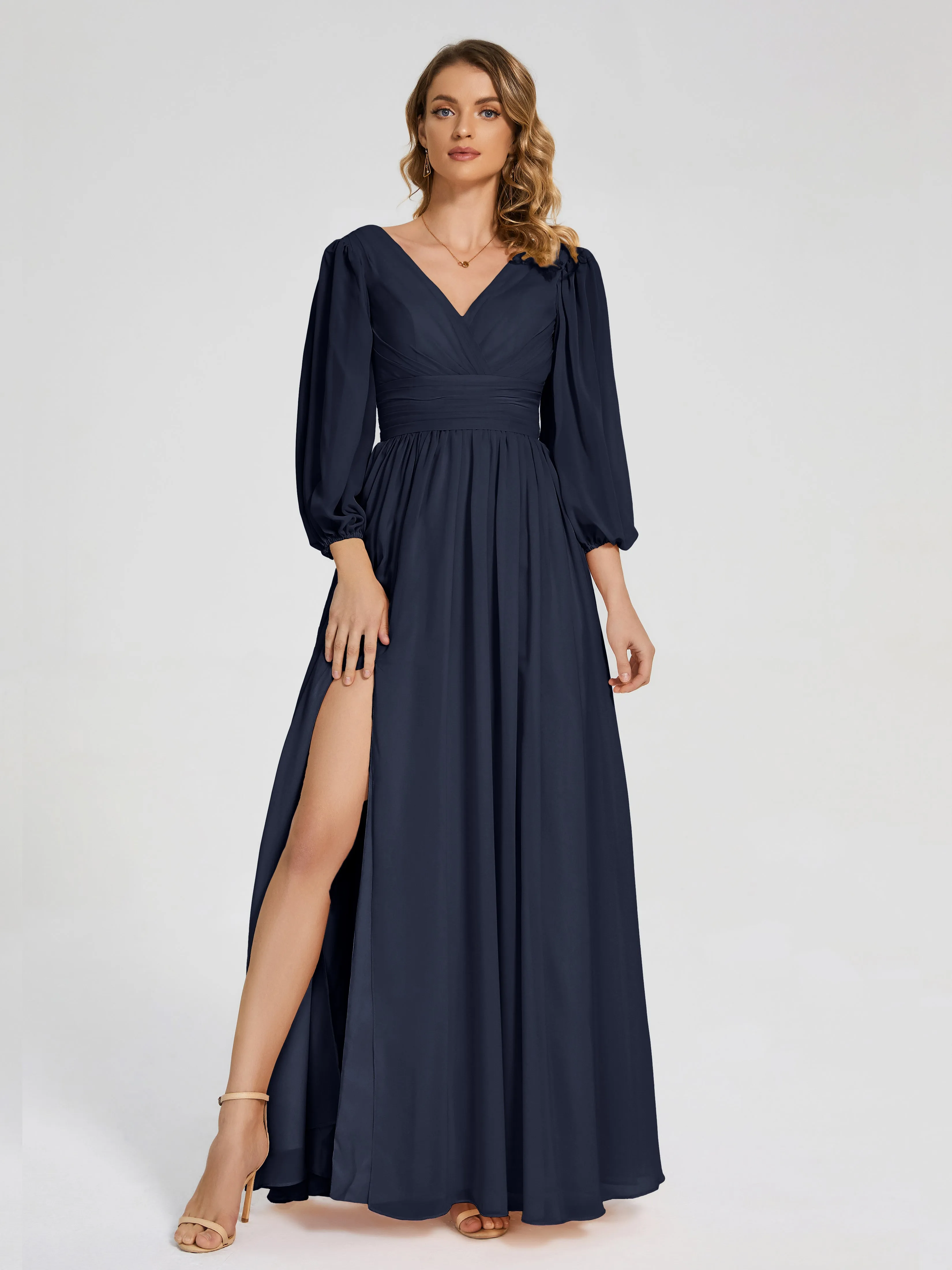 Journey Long Sleeves Split Chiffon Bridesmaid Dresses