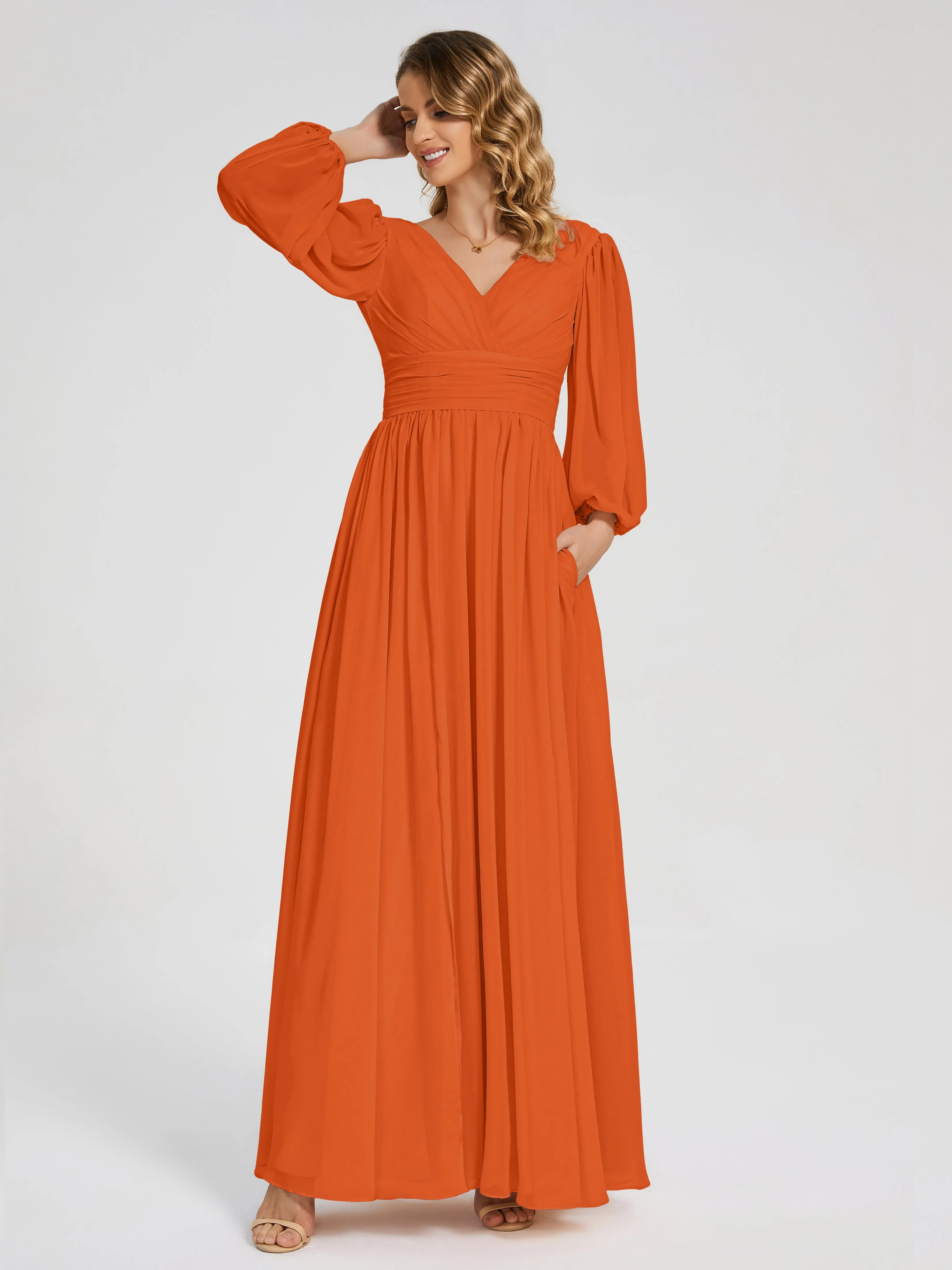 Journey Long Sleeves Split Chiffon Bridesmaid Dresses