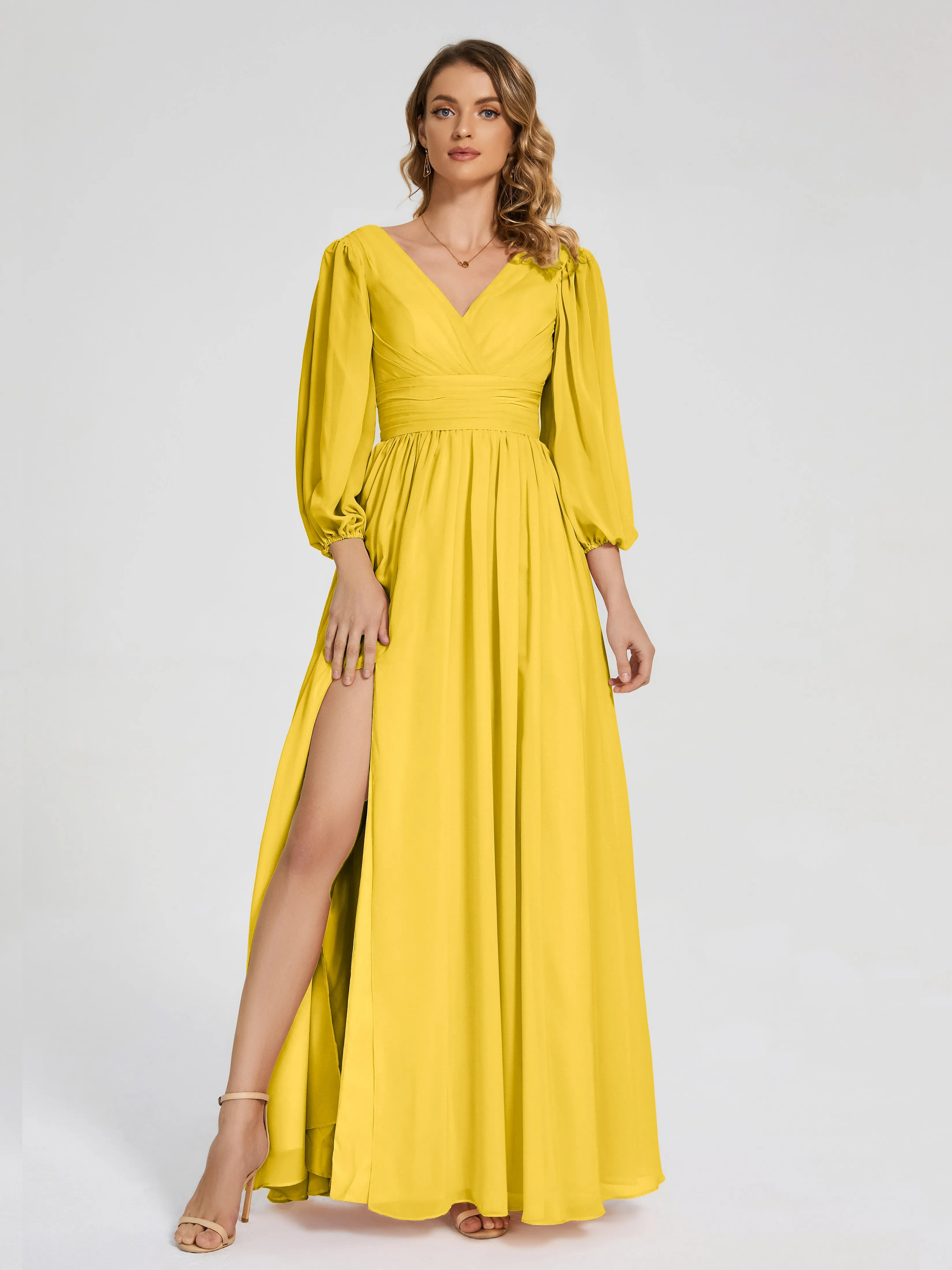 Journey Long Sleeves Split Chiffon Bridesmaid Dresses