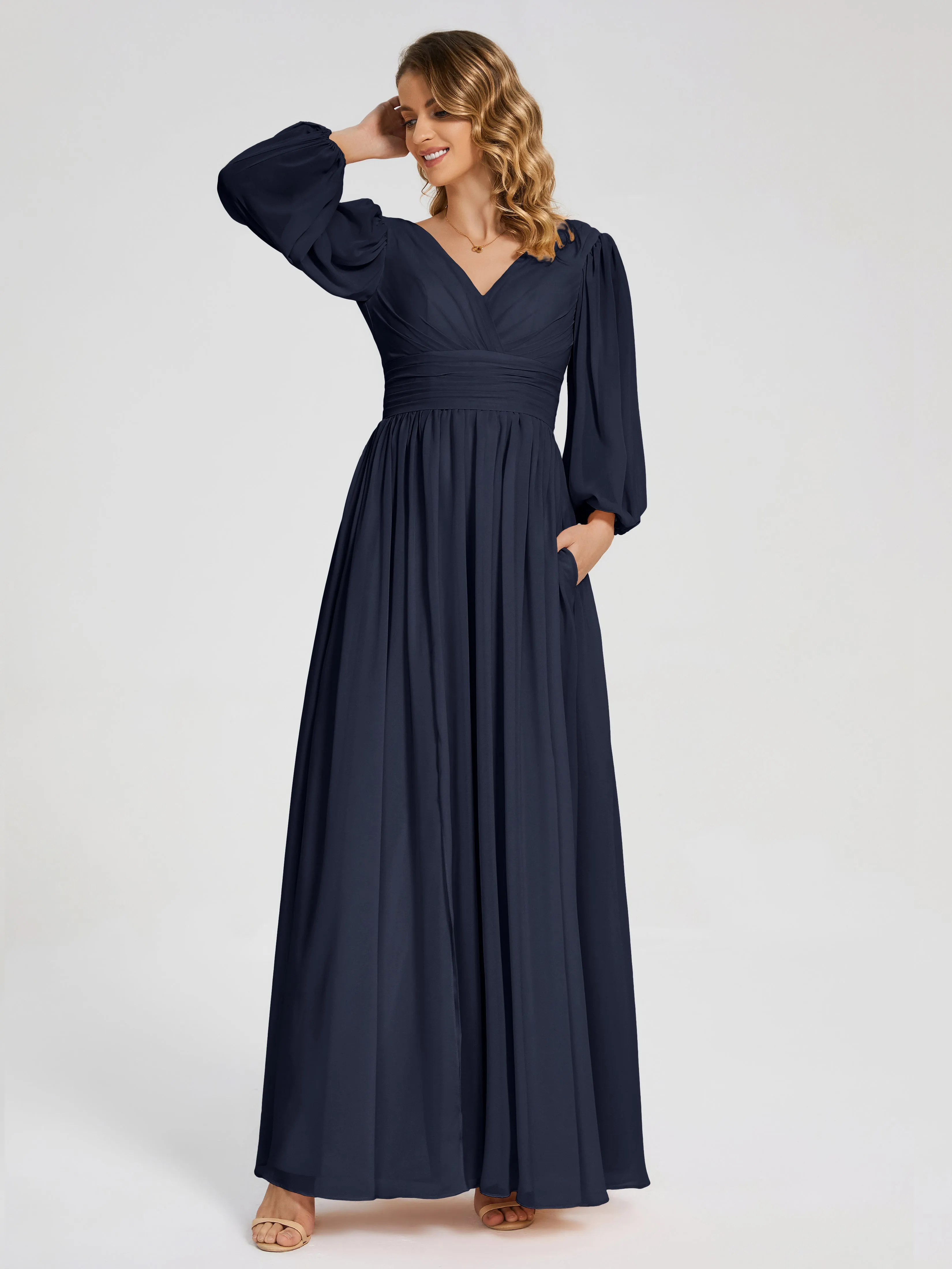 Journey Long Sleeves Split Chiffon Bridesmaid Dresses