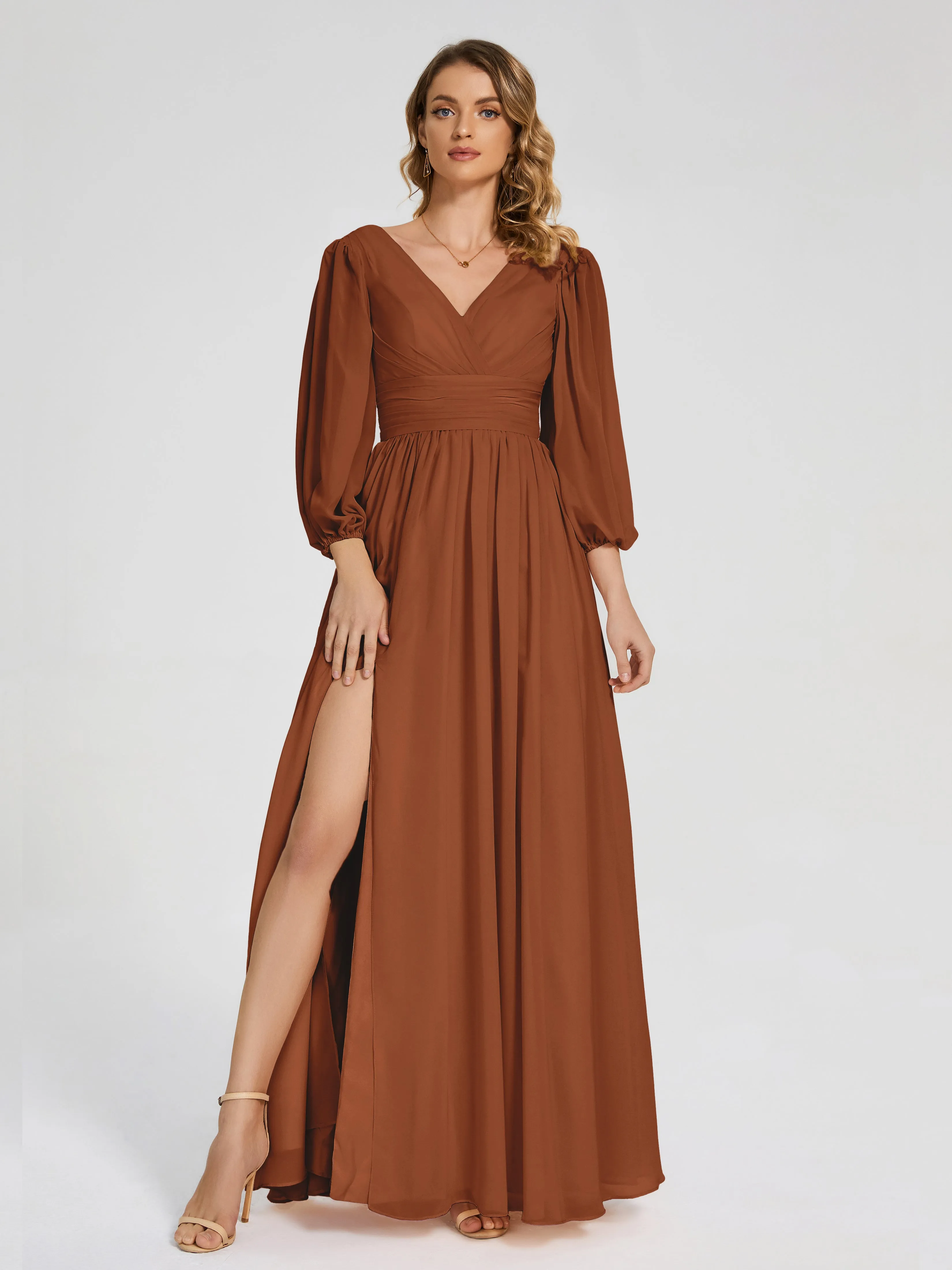 Journey Long Sleeves Split Chiffon Bridesmaid Dresses