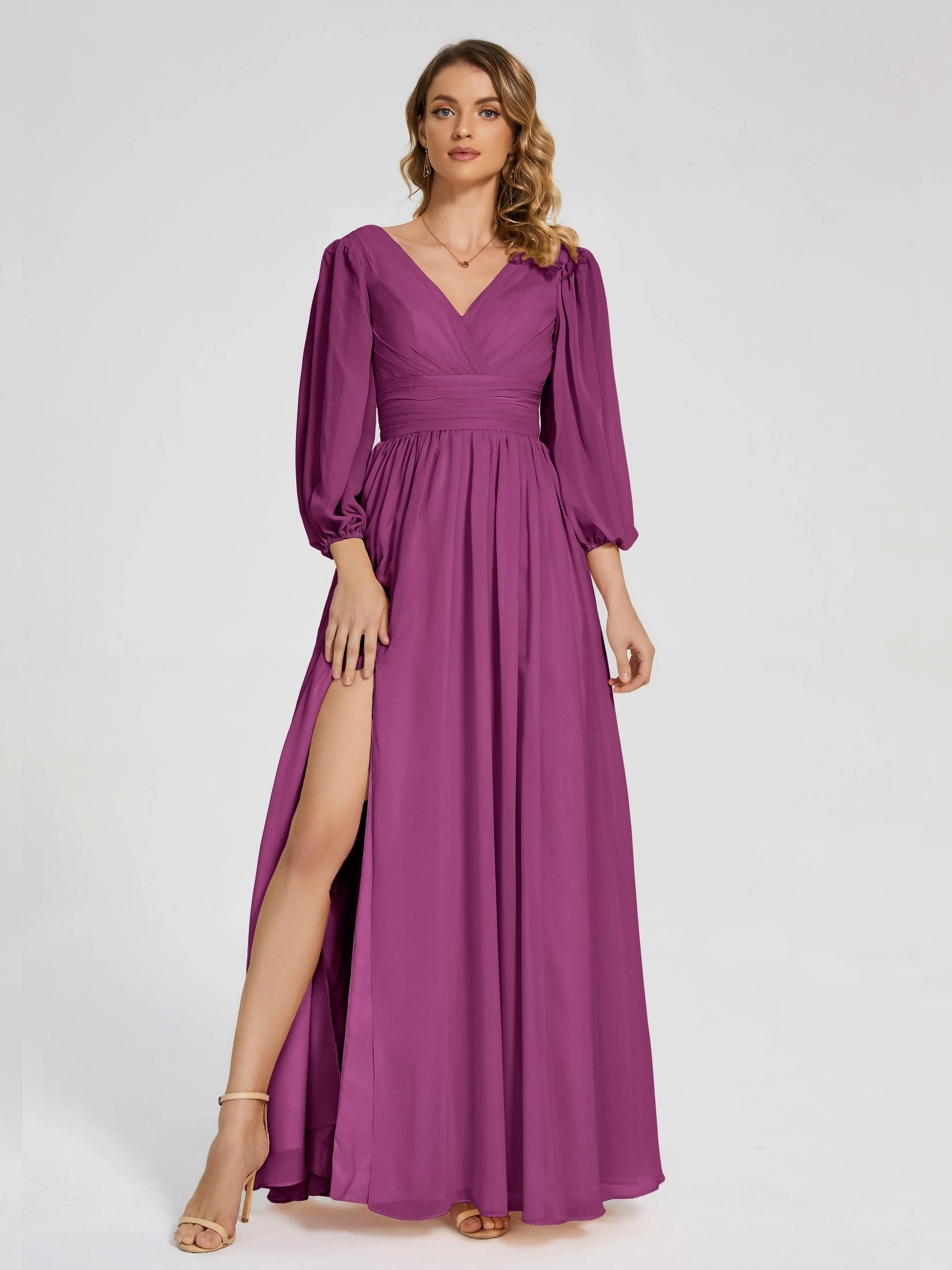 Journey Long Sleeves Split Chiffon Bridesmaid Dresses