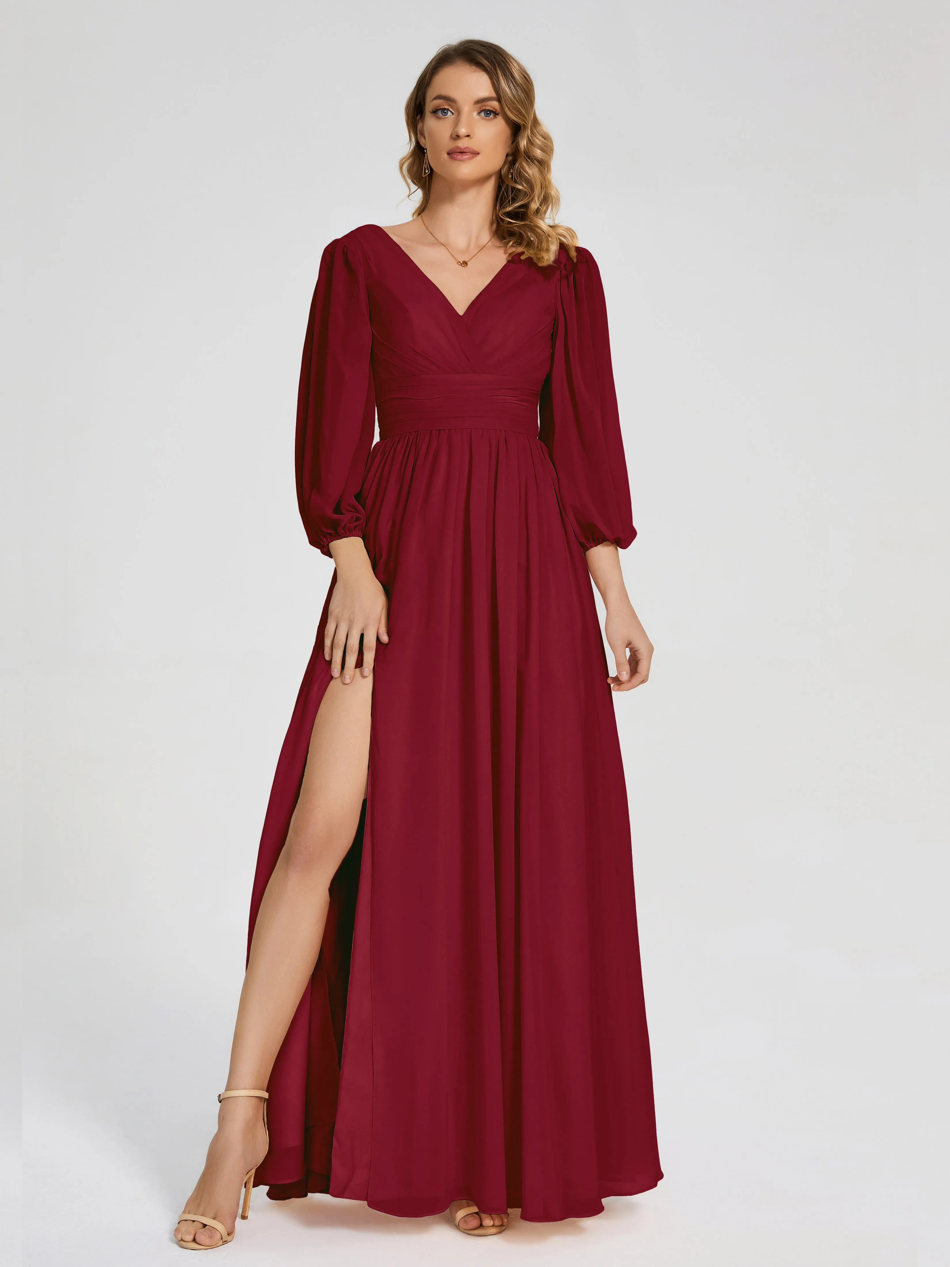 Journey Long Sleeves Split Chiffon Bridesmaid Dresses