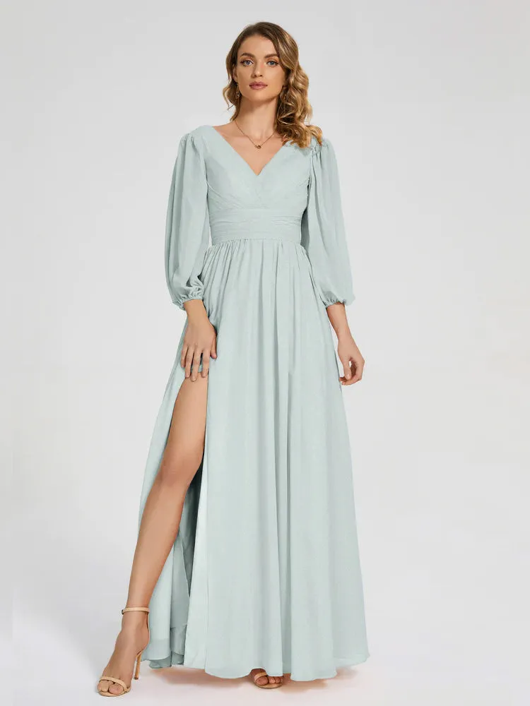 Journey Long Sleeves Split Chiffon Bridesmaid Dresses