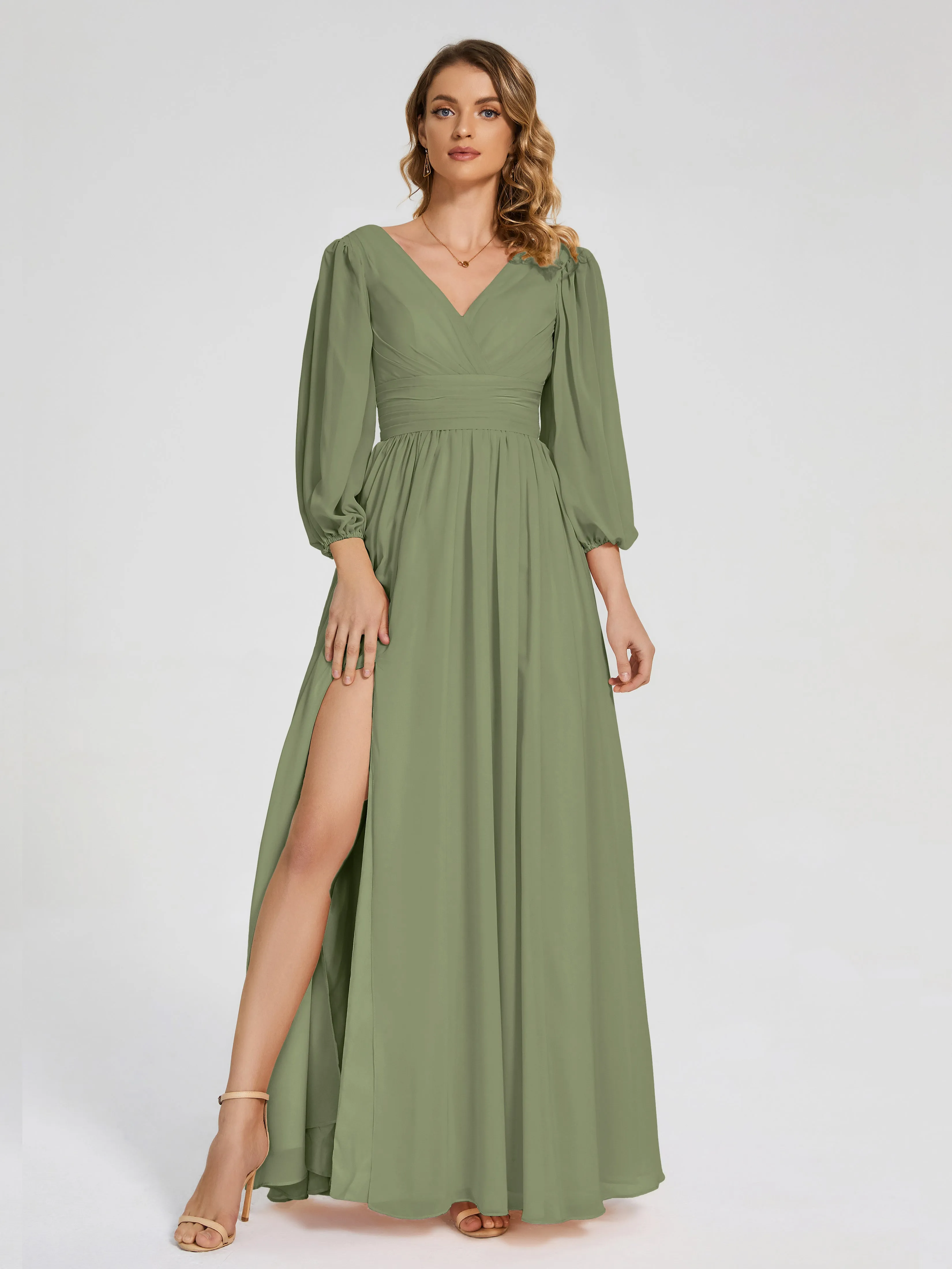 Journey Long Sleeves Split Chiffon Bridesmaid Dresses