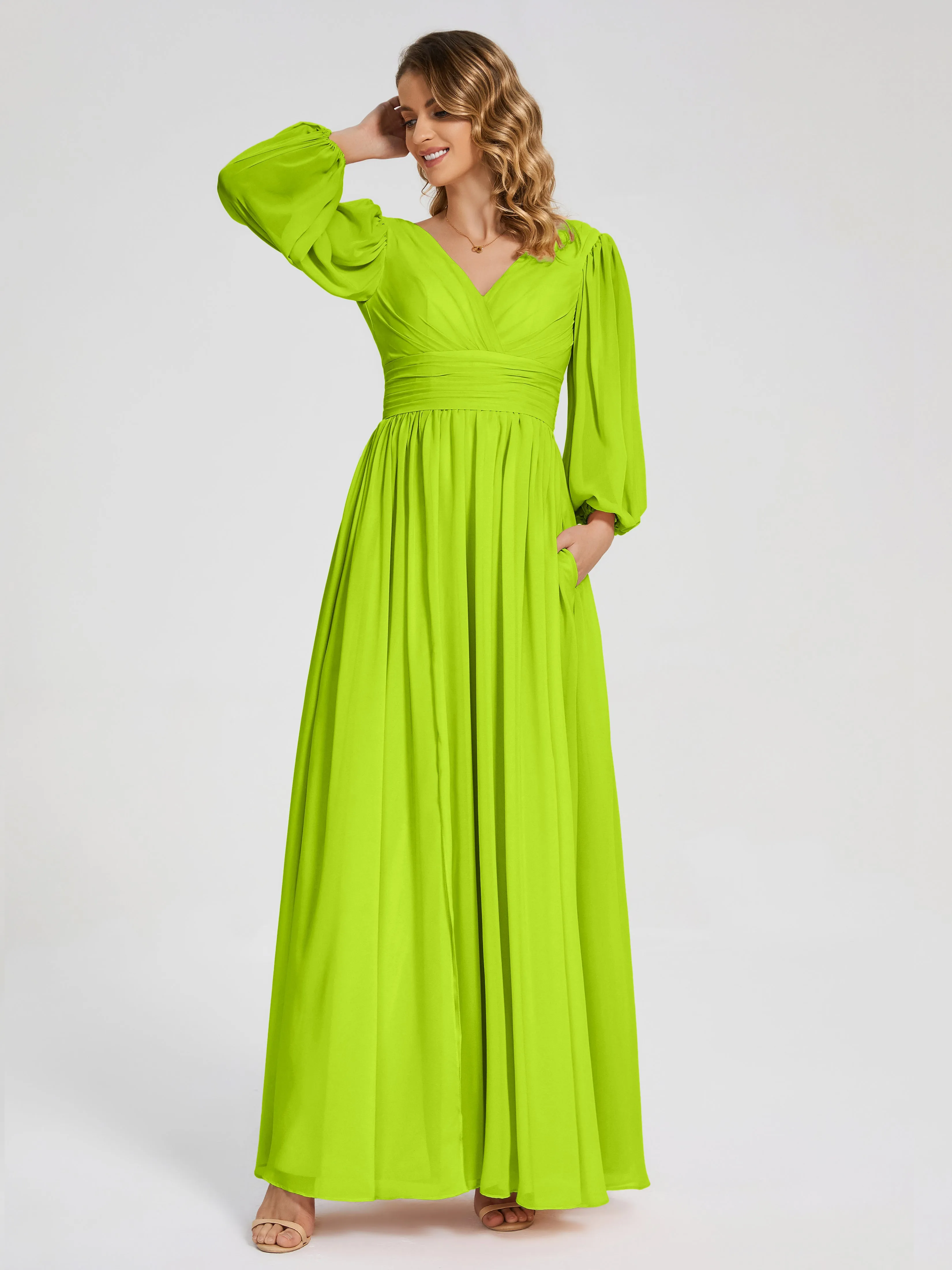 Journey Long Sleeves Split Chiffon Bridesmaid Dresses