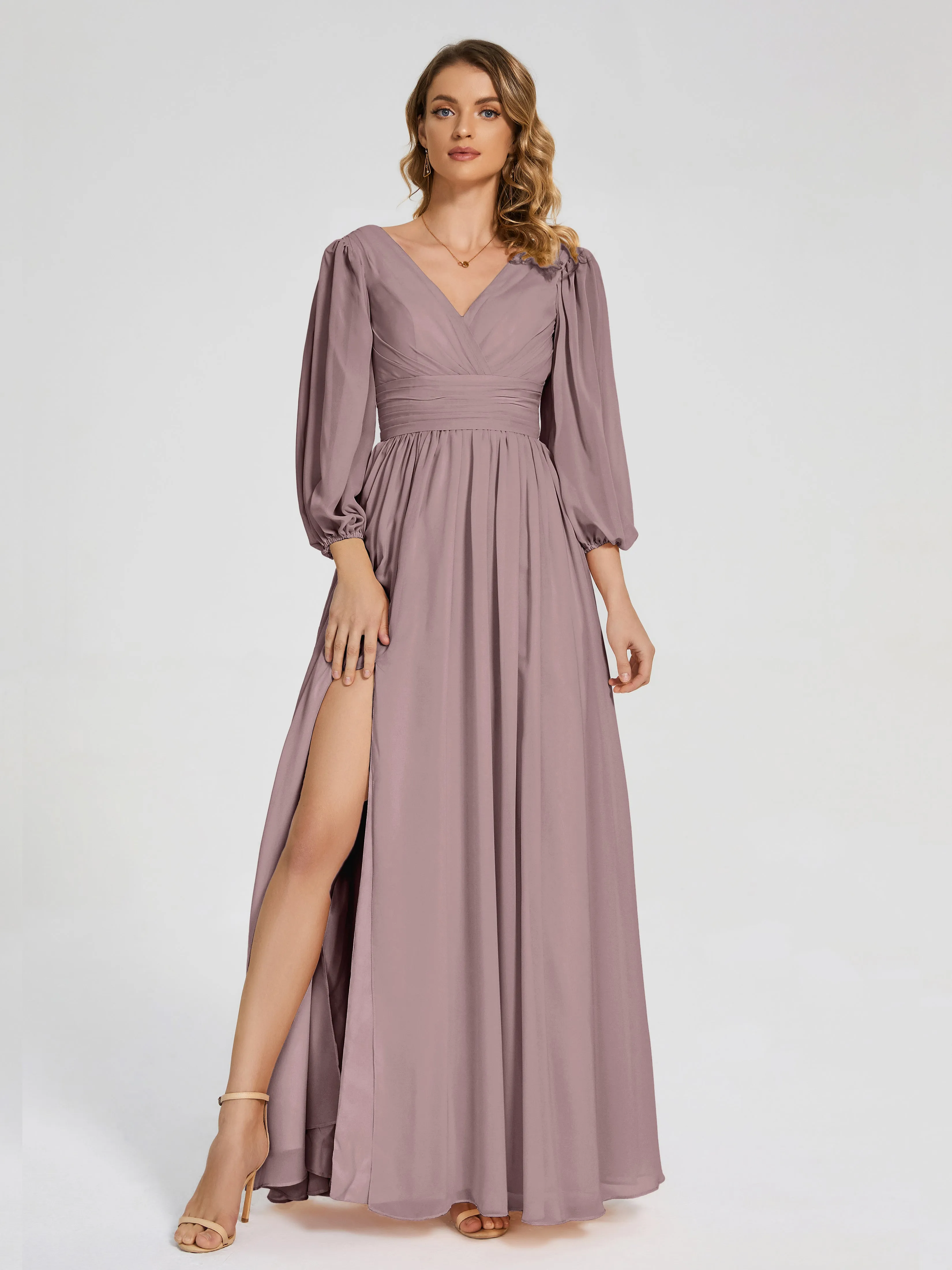 Journey Long Sleeves Split Chiffon Bridesmaid Dresses
