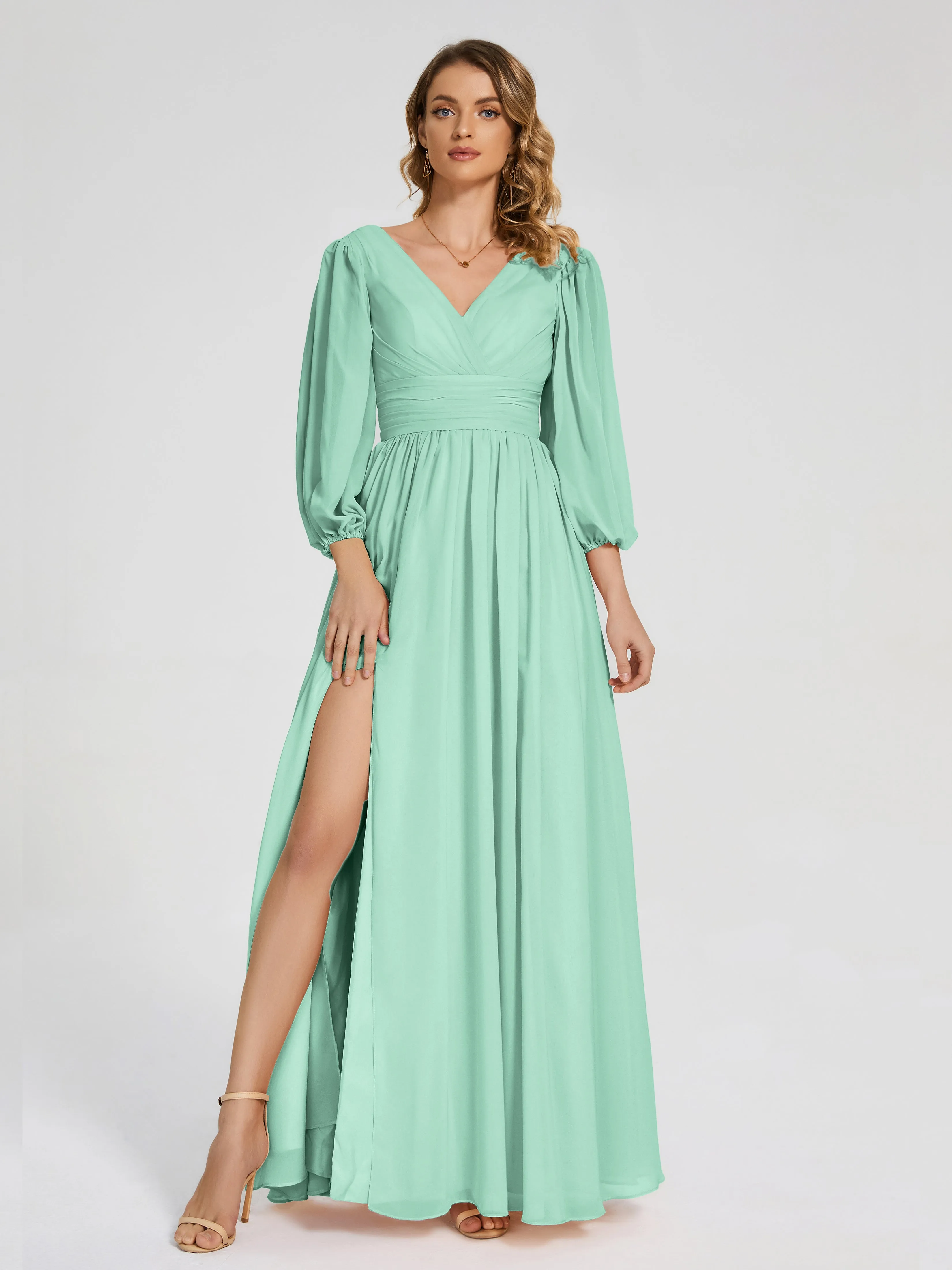 Journey Long Sleeves Split Chiffon Bridesmaid Dresses