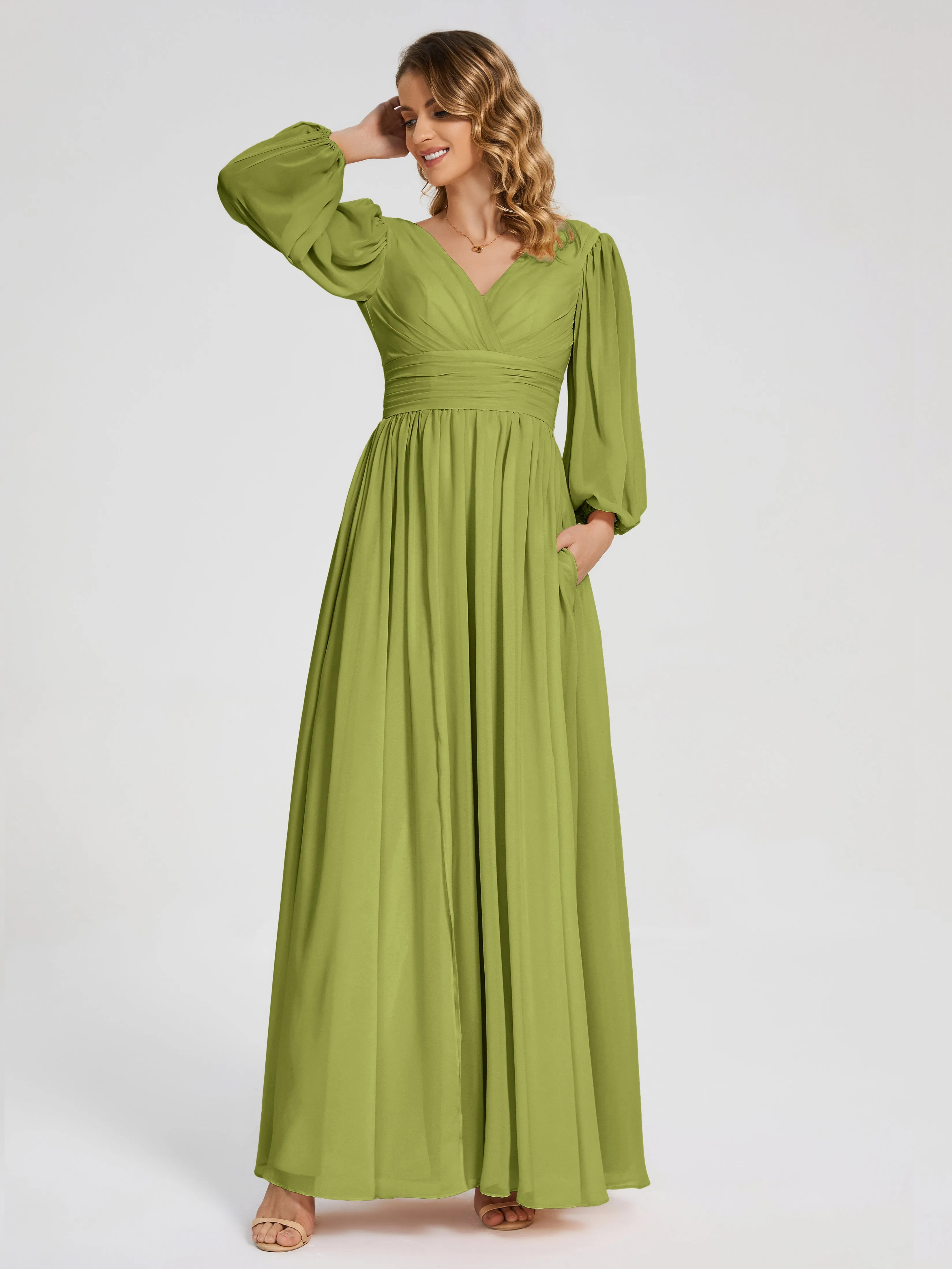 Journey Long Sleeves Split Chiffon Bridesmaid Dresses