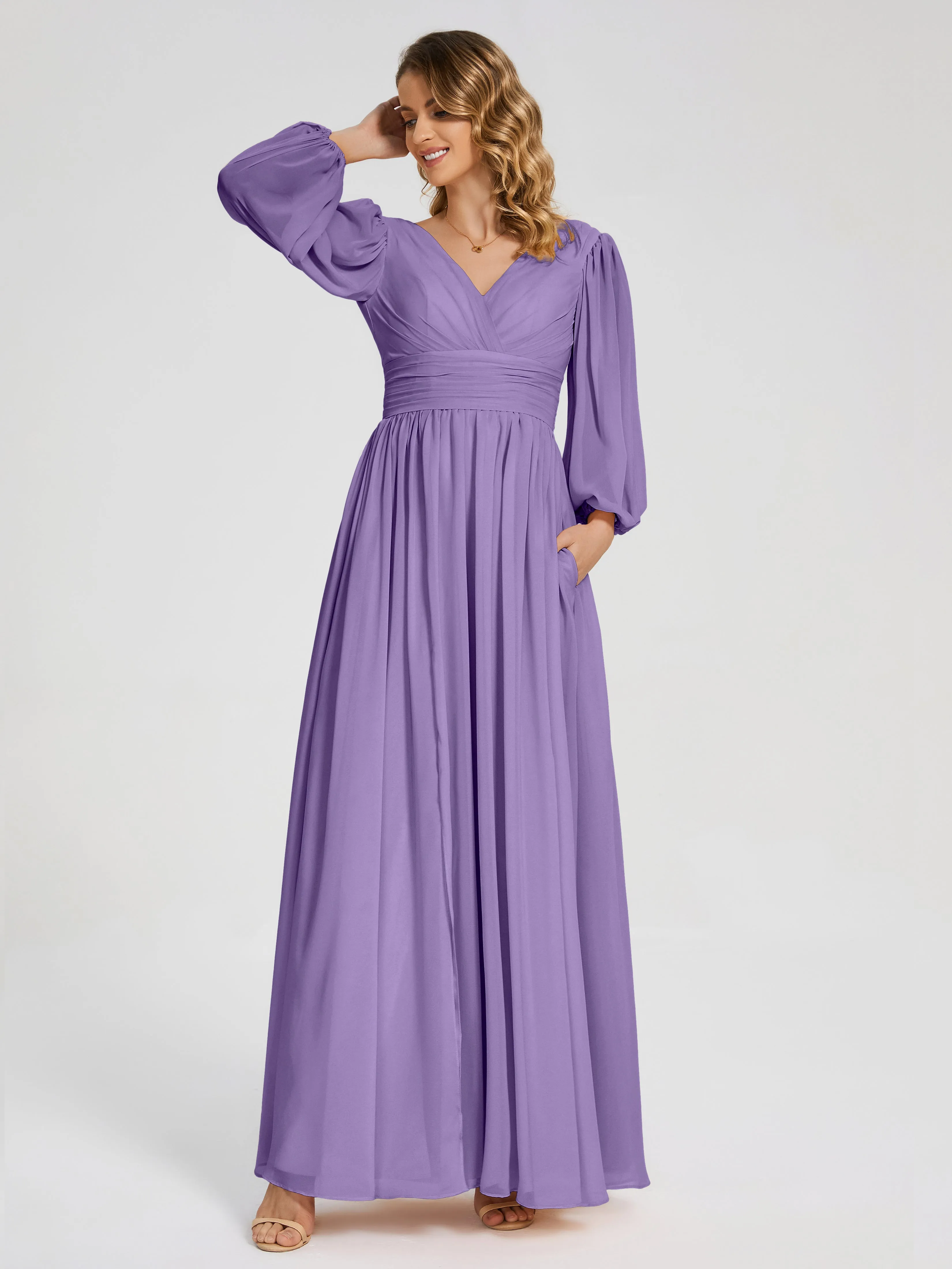 Journey Long Sleeves Split Chiffon Bridesmaid Dresses