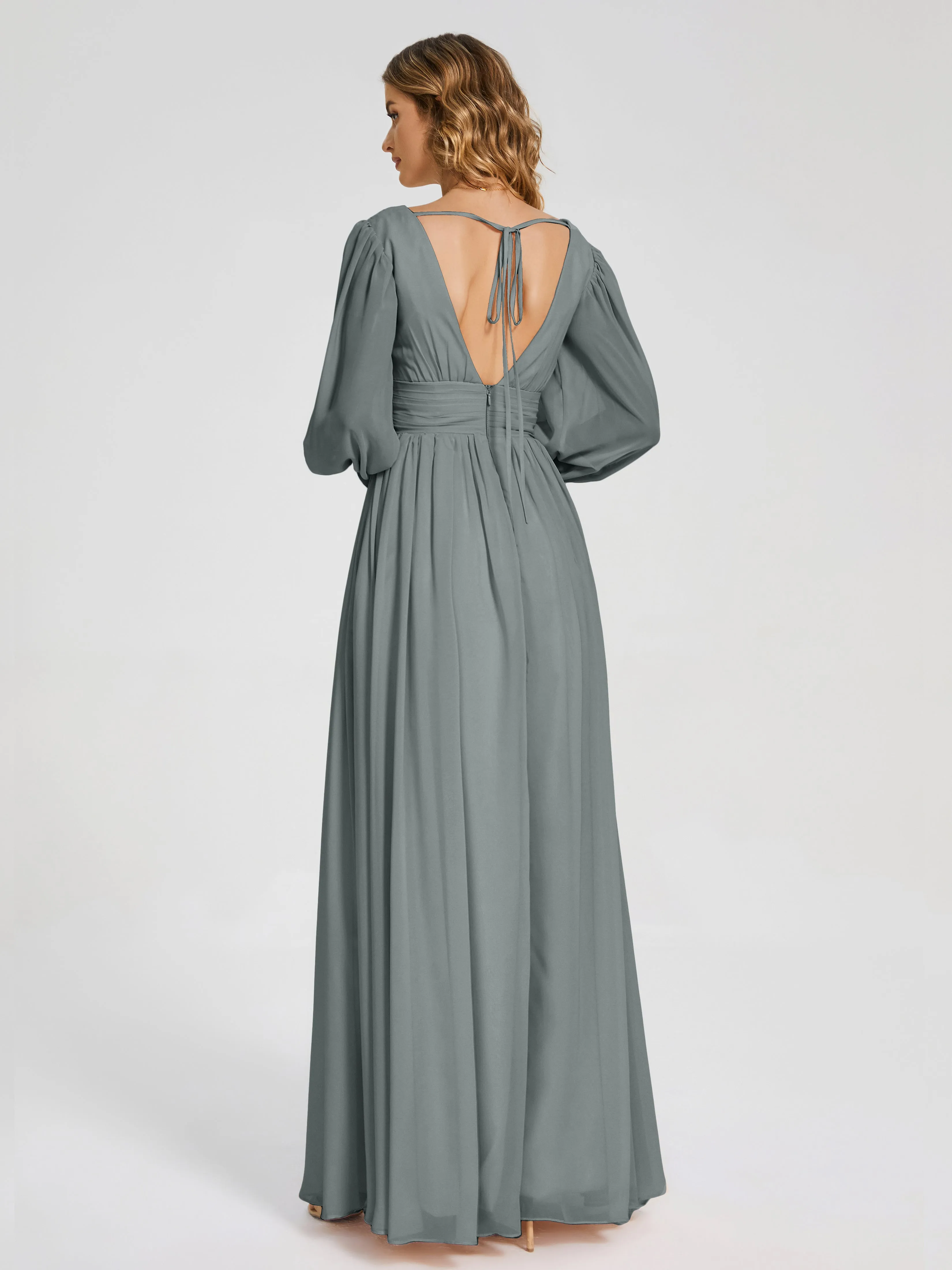 Journey Long Sleeves Split Chiffon Bridesmaid Dresses