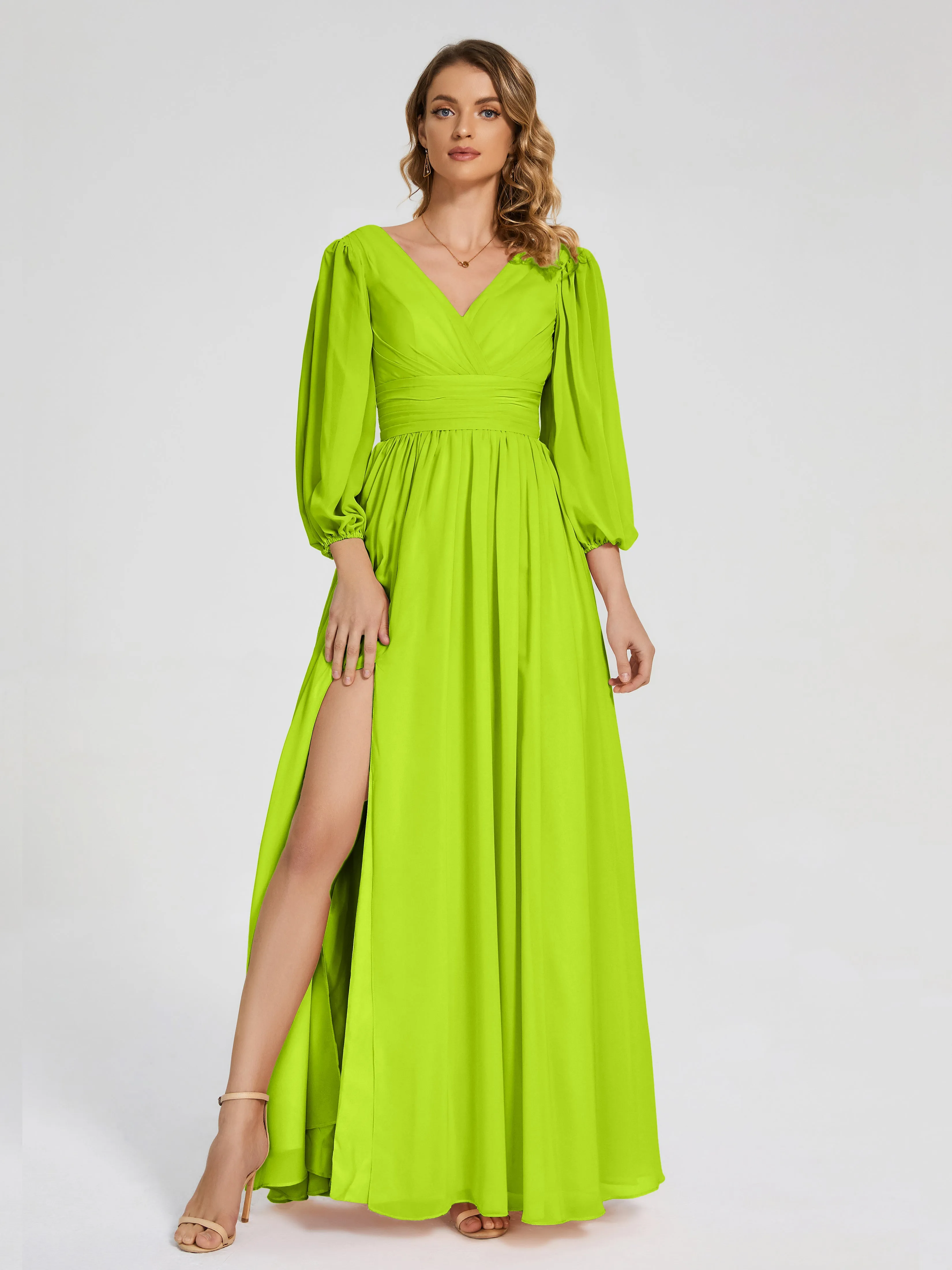 Journey Long Sleeves Split Chiffon Bridesmaid Dresses