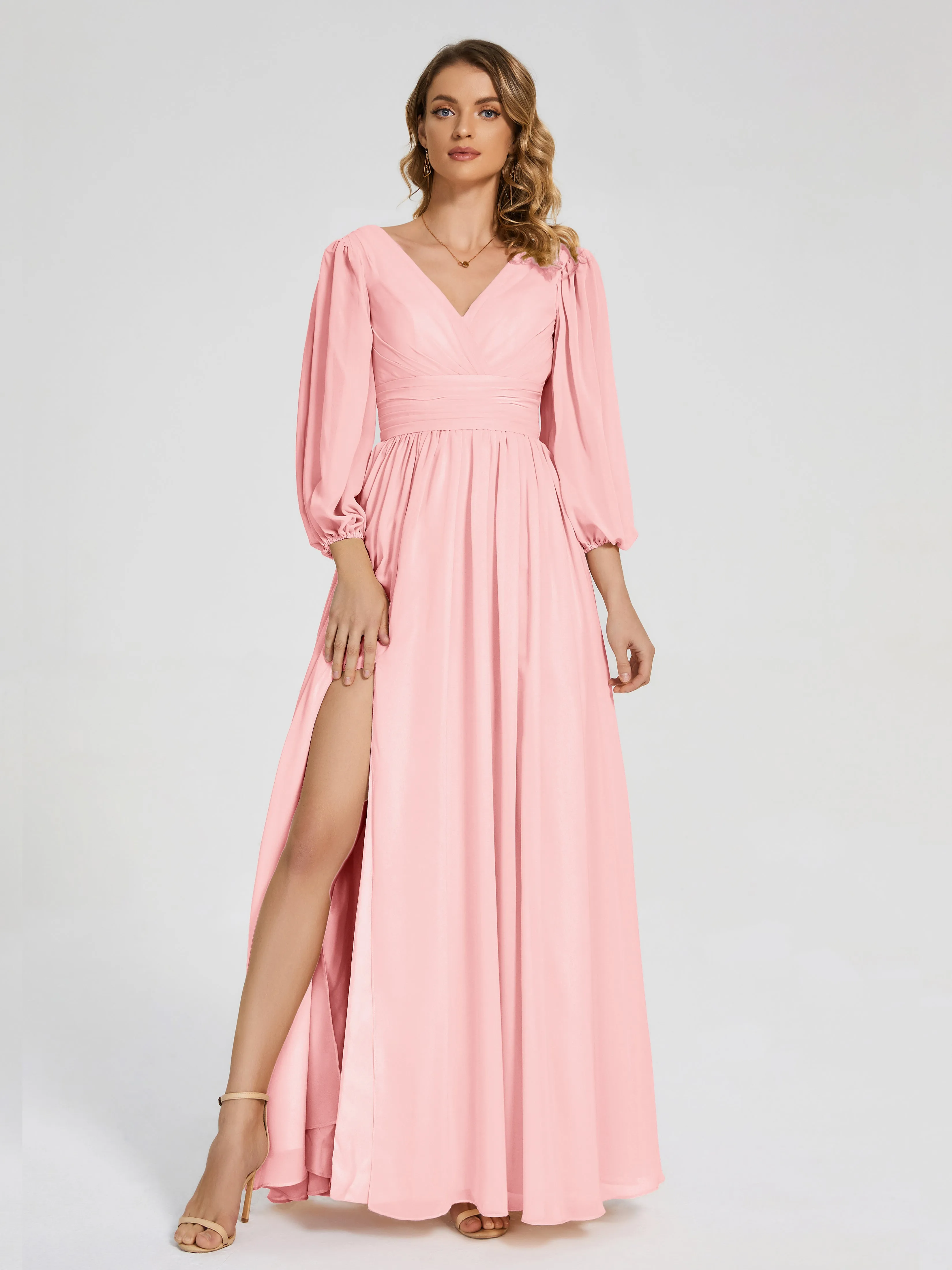 Journey Long Sleeves Split Chiffon Bridesmaid Dresses