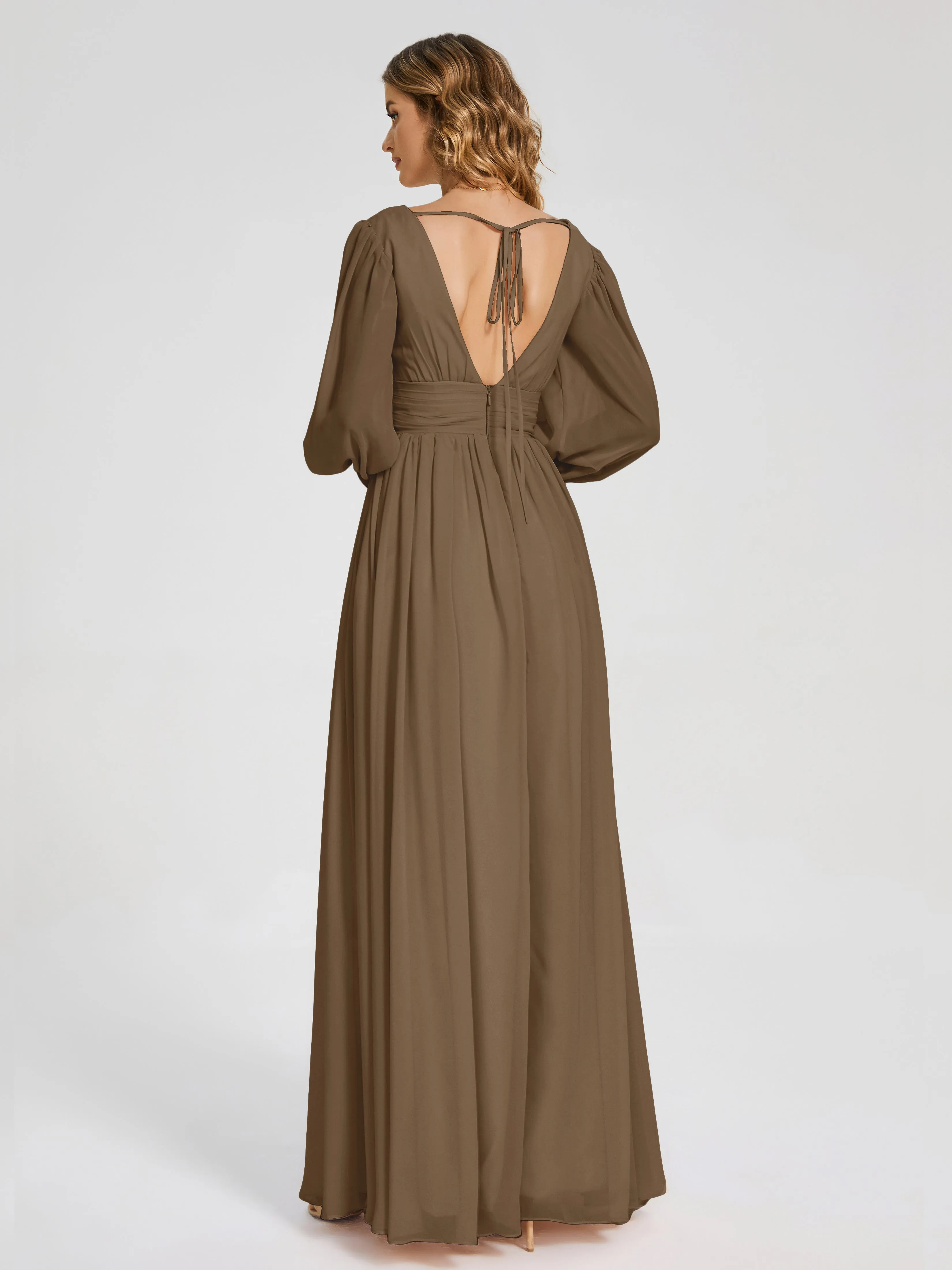 Journey Long Sleeves Split Chiffon Bridesmaid Dresses