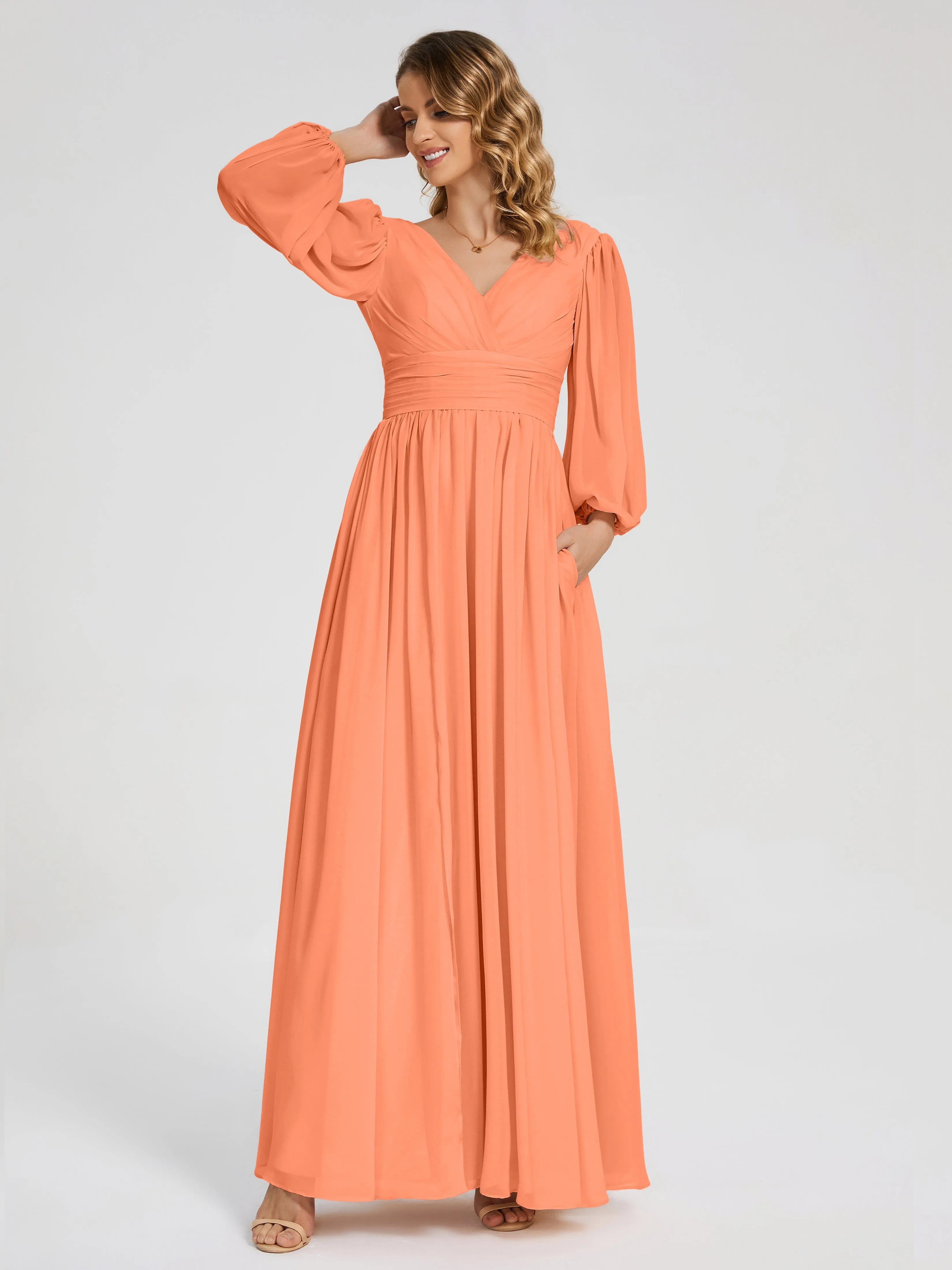 Journey Long Sleeves Split Chiffon Bridesmaid Dresses