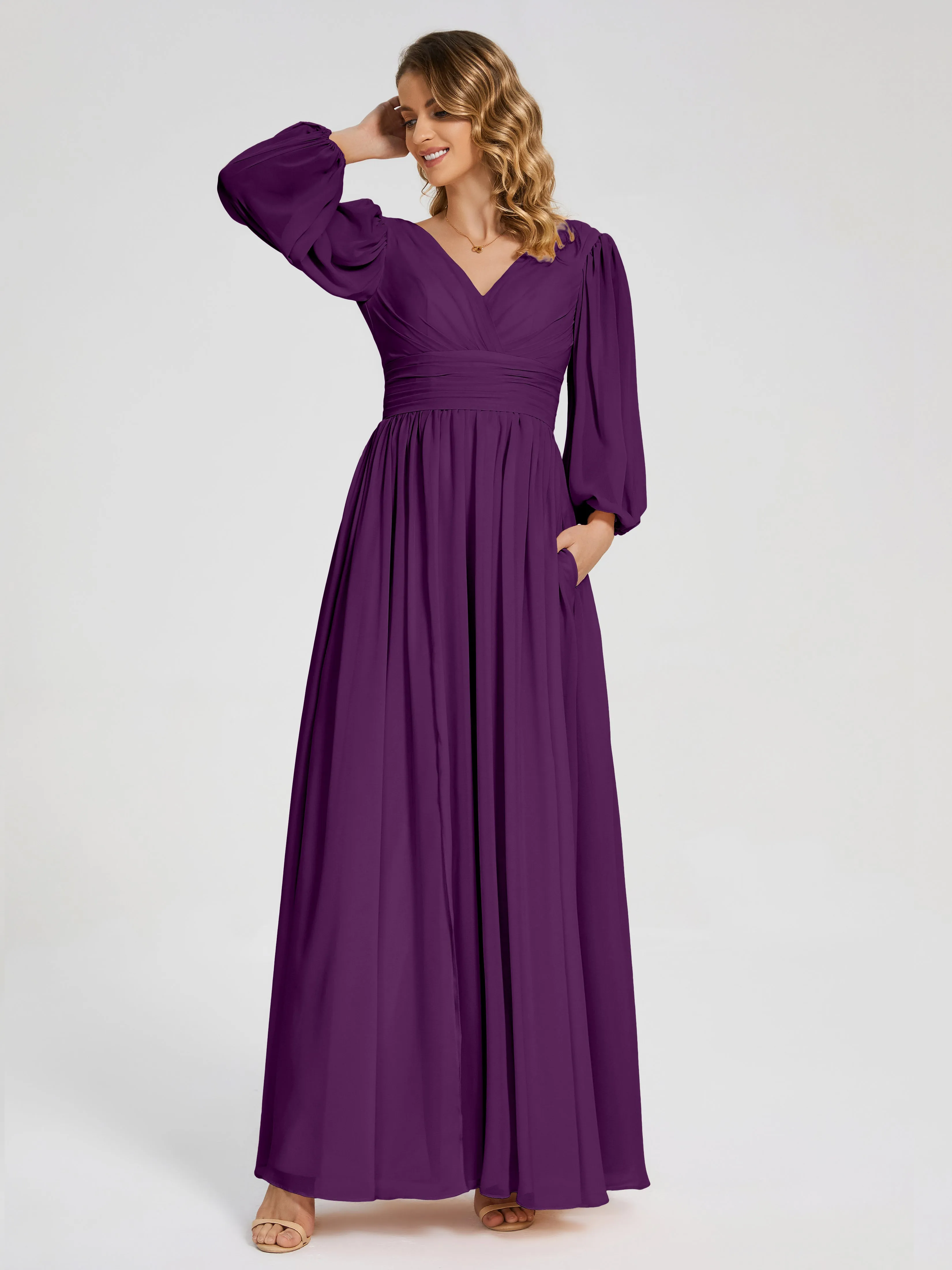 Journey Long Sleeves Split Chiffon Bridesmaid Dresses