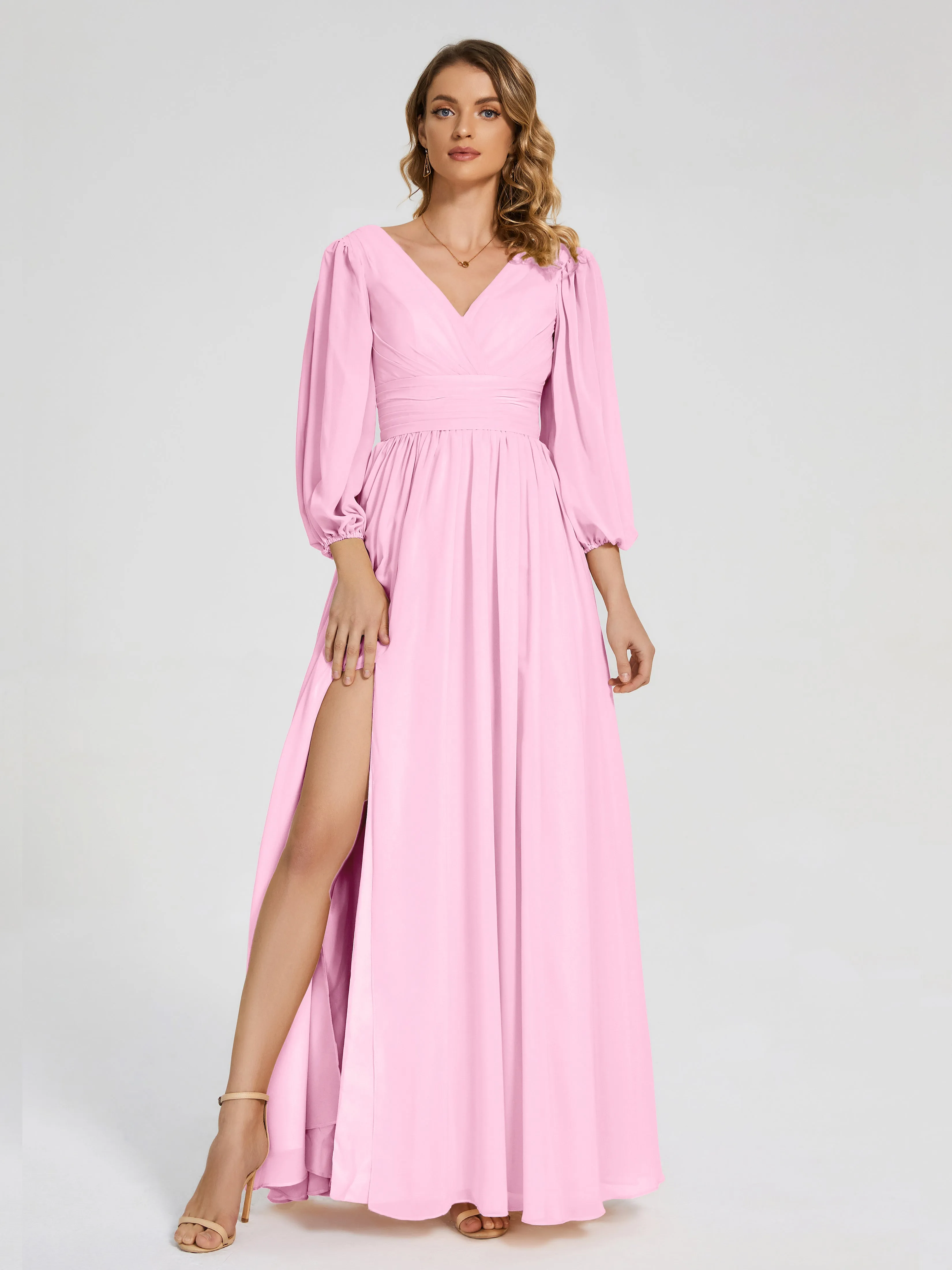 Journey Long Sleeves Split Chiffon Bridesmaid Dresses