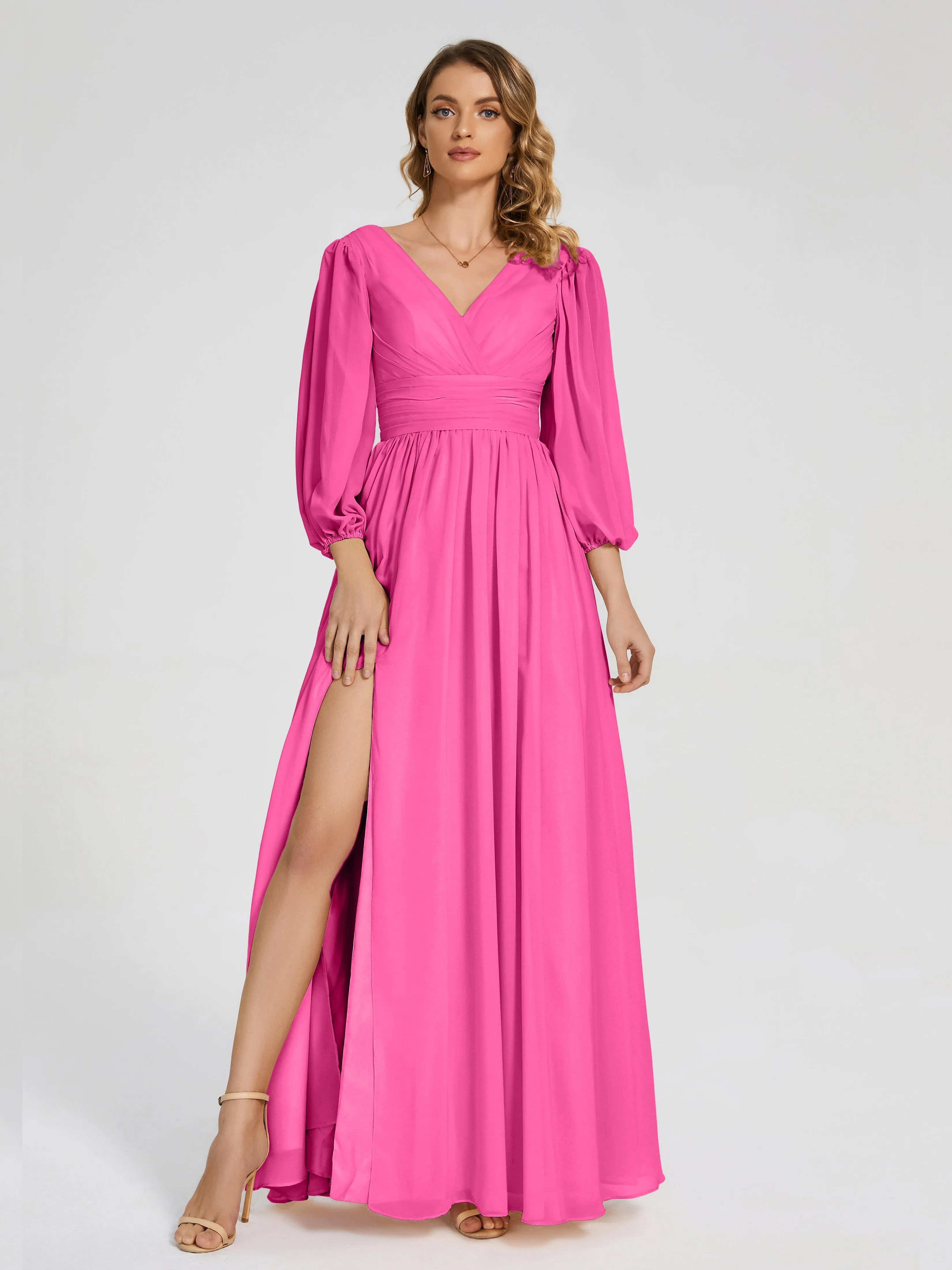 Journey Long Sleeves Split Chiffon Bridesmaid Dresses