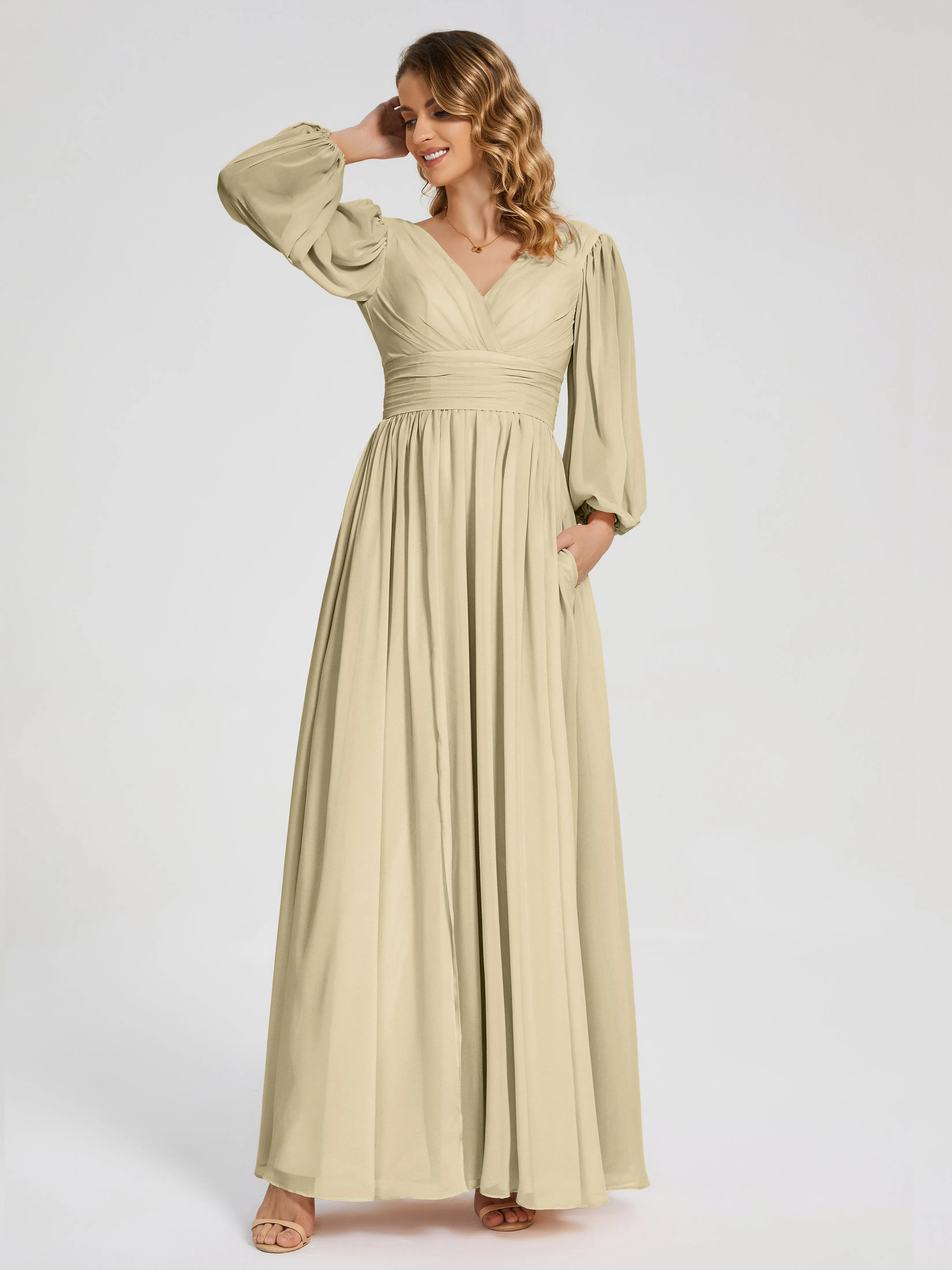 Journey Long Sleeves Split Chiffon Bridesmaid Dresses