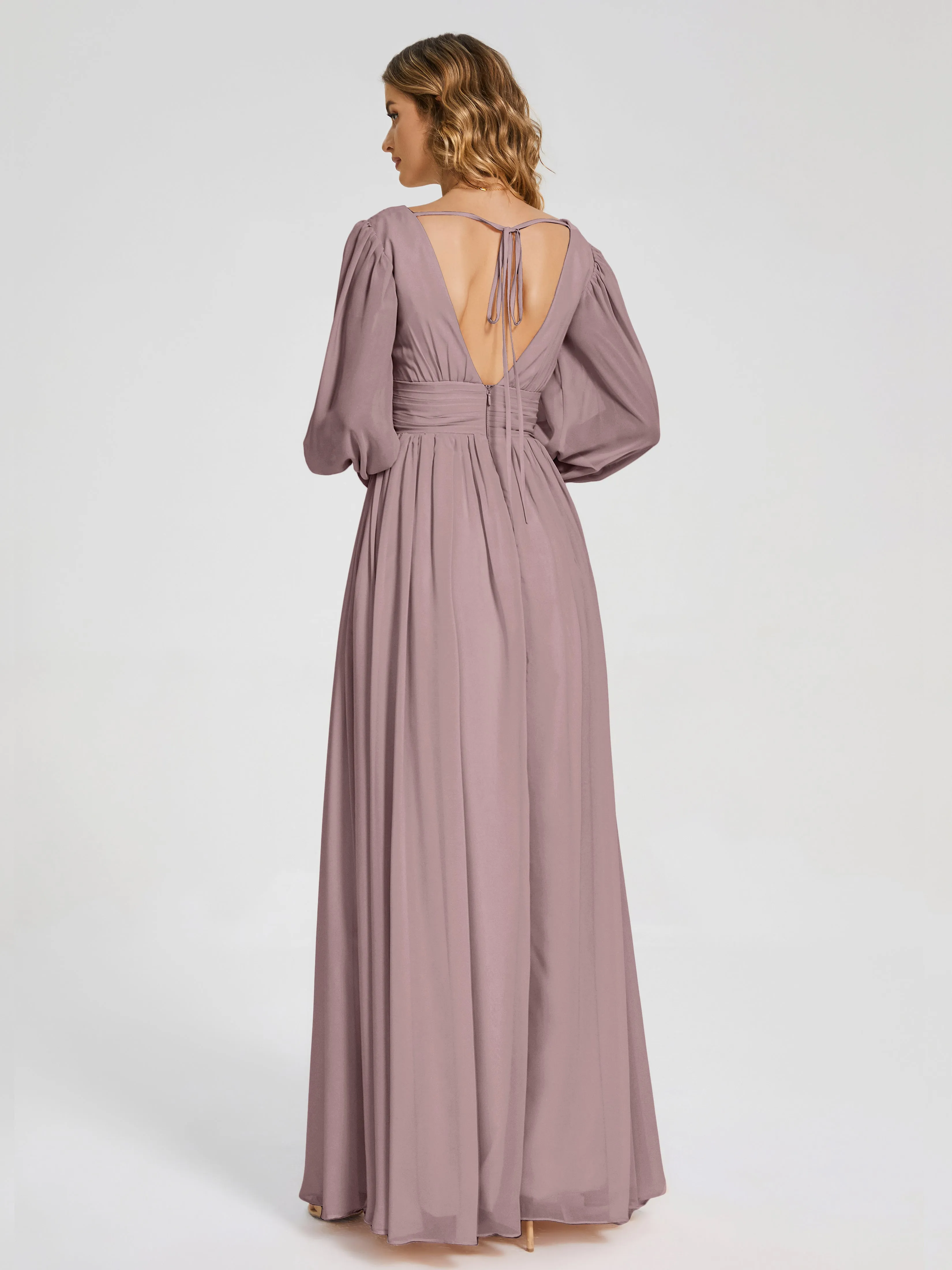 Journey Long Sleeves Split Chiffon Bridesmaid Dresses