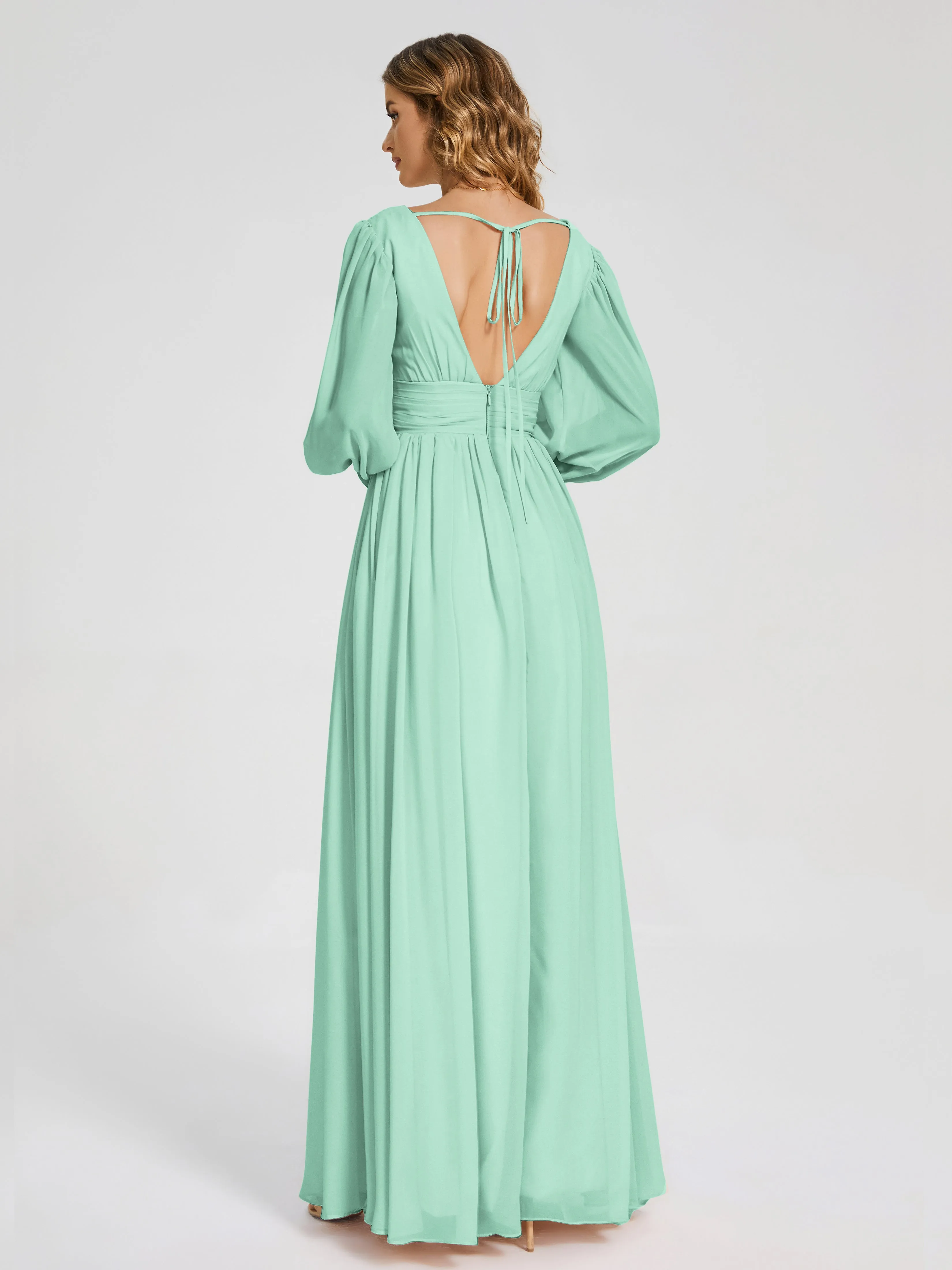 Journey Long Sleeves Split Chiffon Bridesmaid Dresses