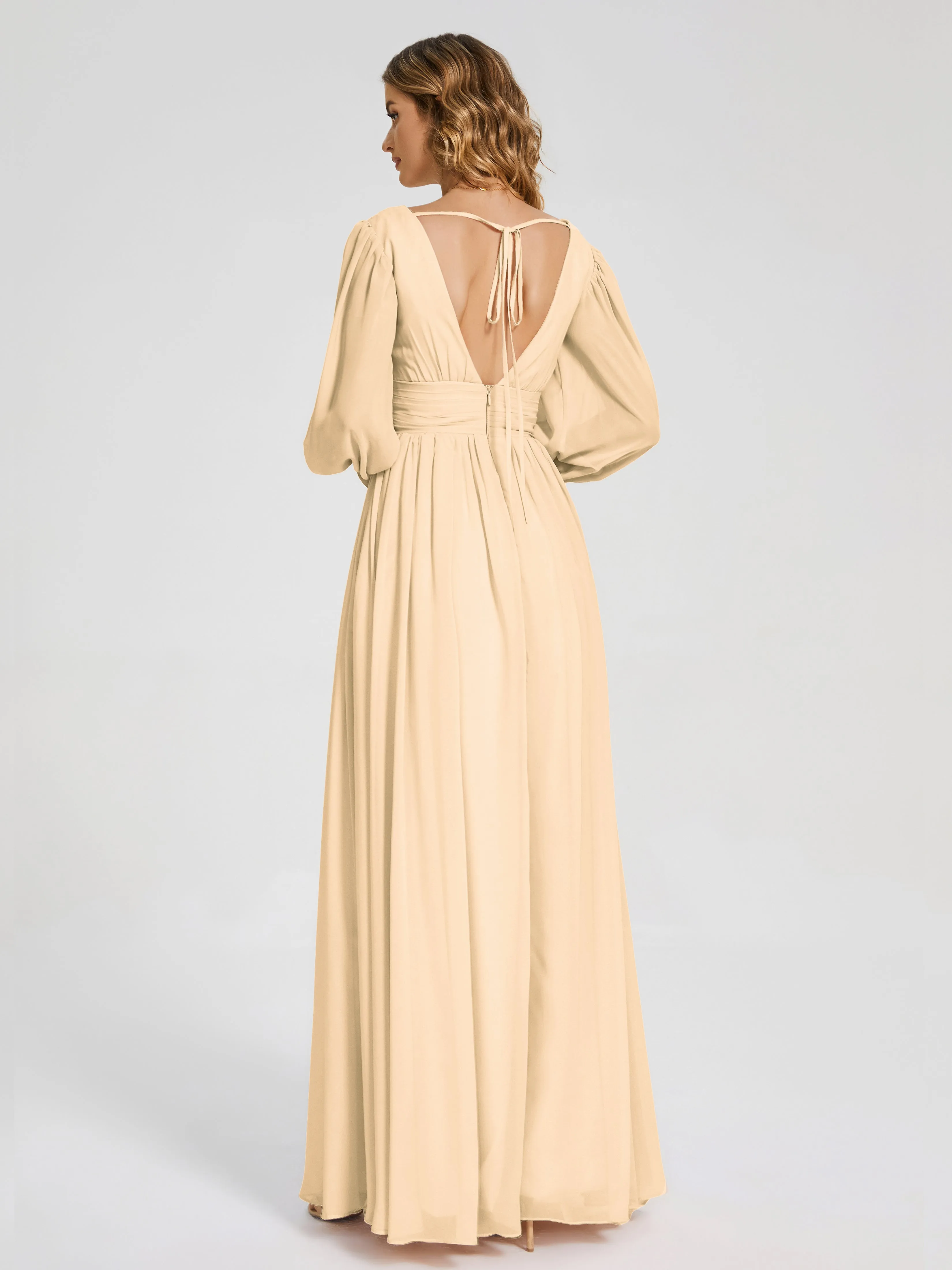 Journey Long Sleeves Split Chiffon Bridesmaid Dresses