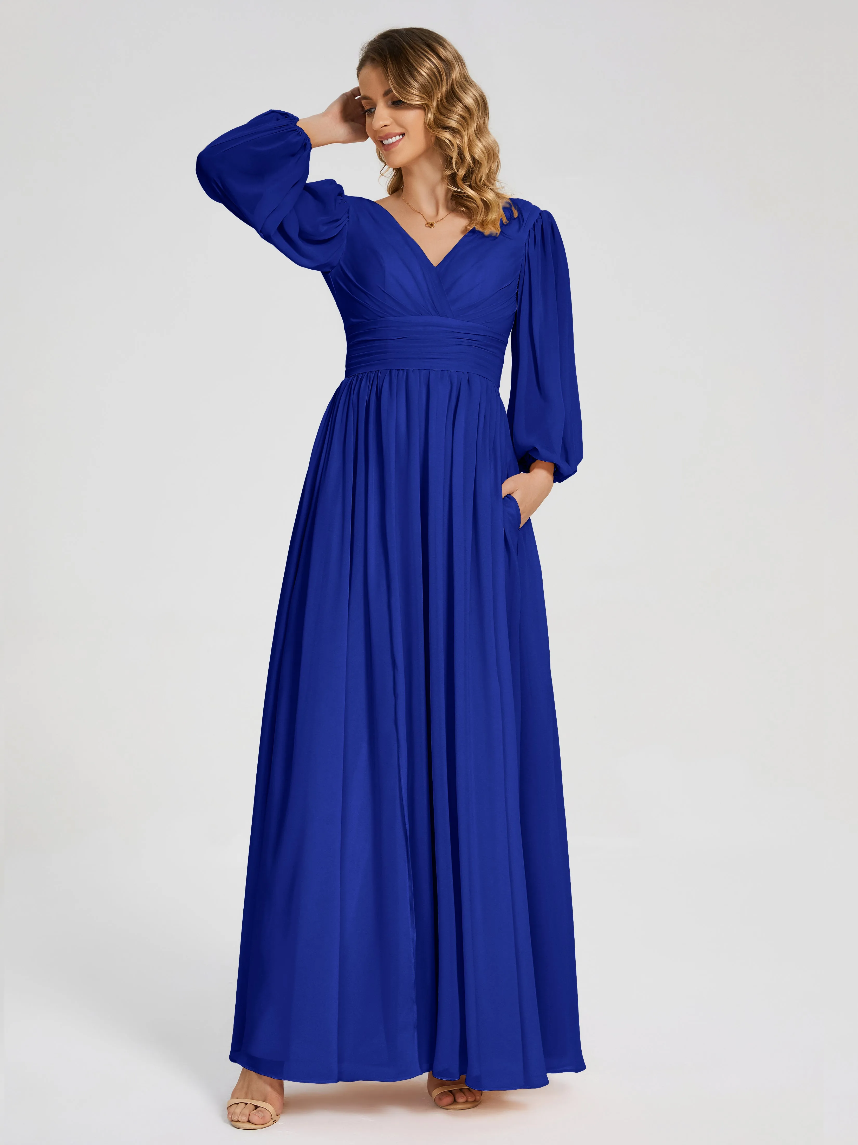 Journey Long Sleeves Split Chiffon Bridesmaid Dresses