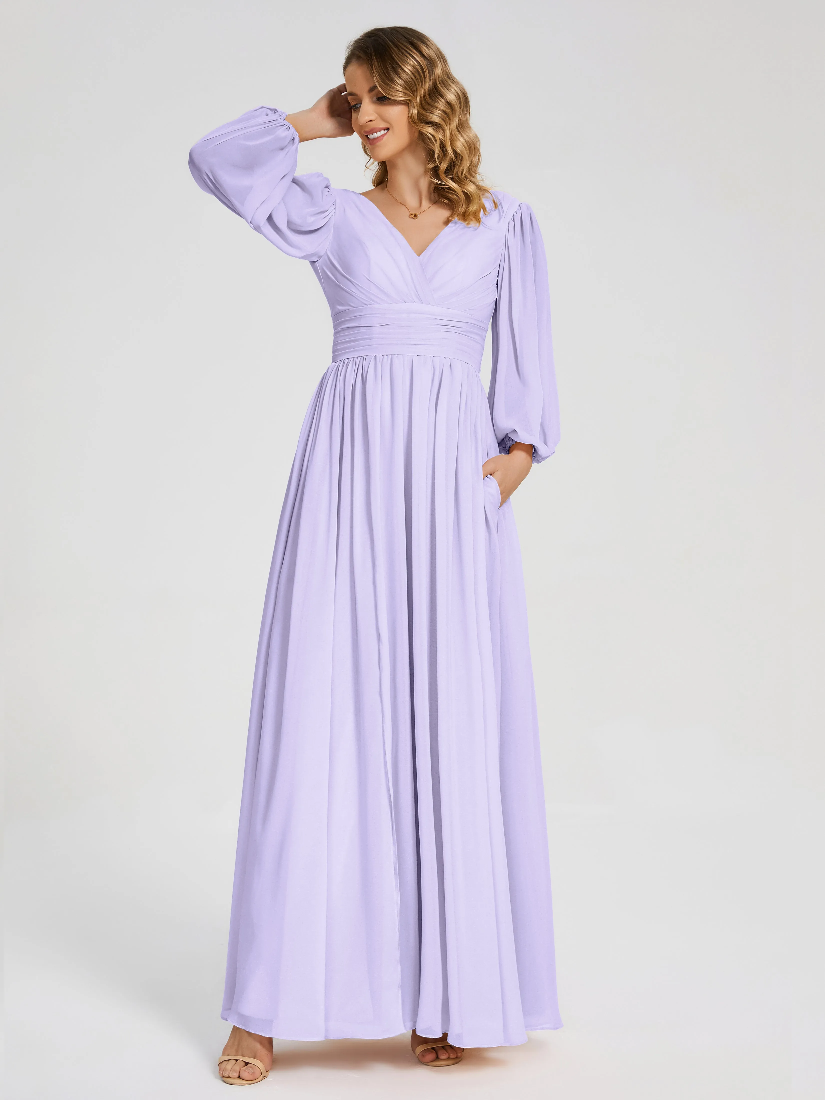 Journey Long Sleeves Split Chiffon Bridesmaid Dresses