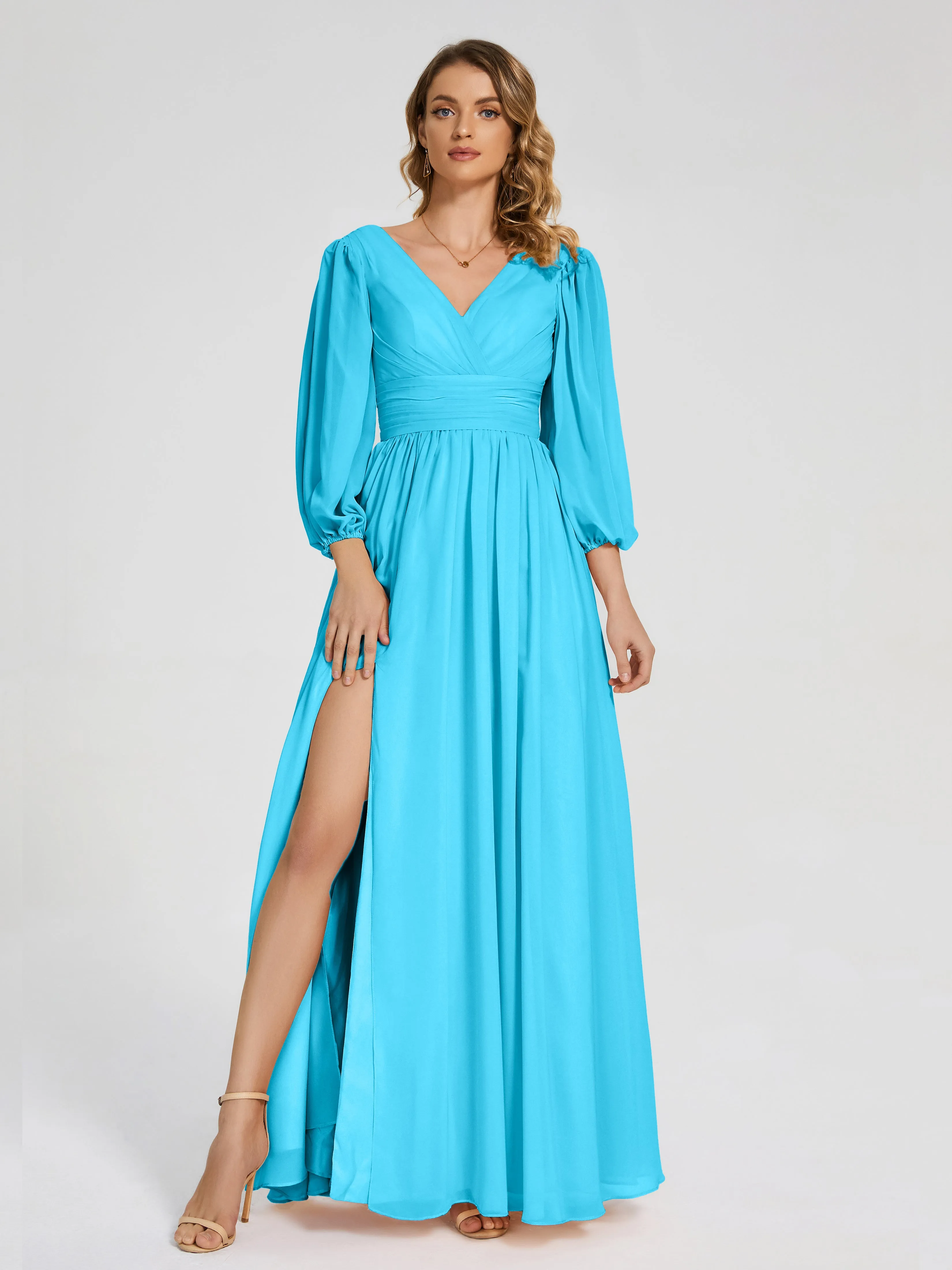 Journey Long Sleeves Split Chiffon Bridesmaid Dresses