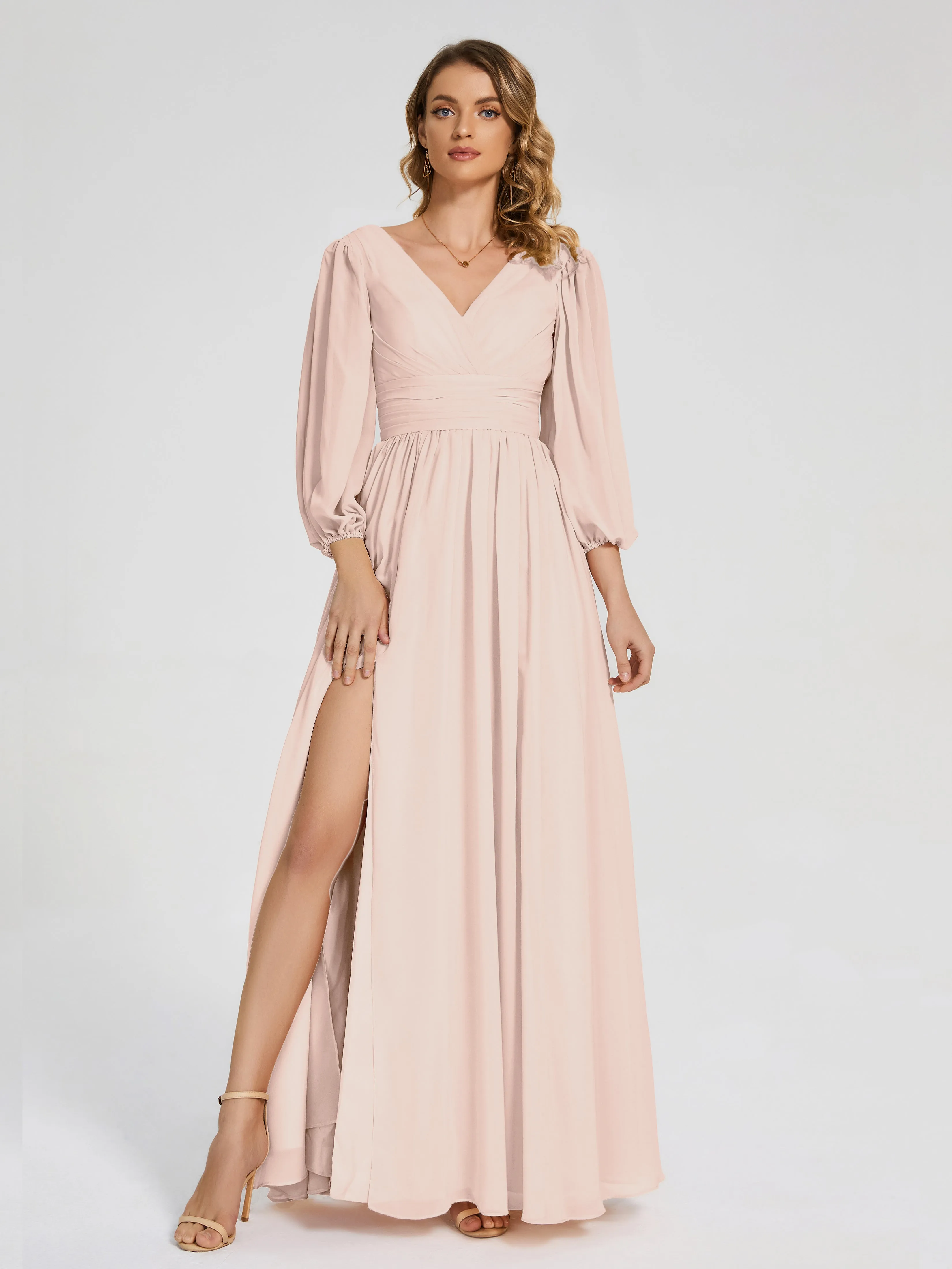 Journey Long Sleeves Split Chiffon Bridesmaid Dresses