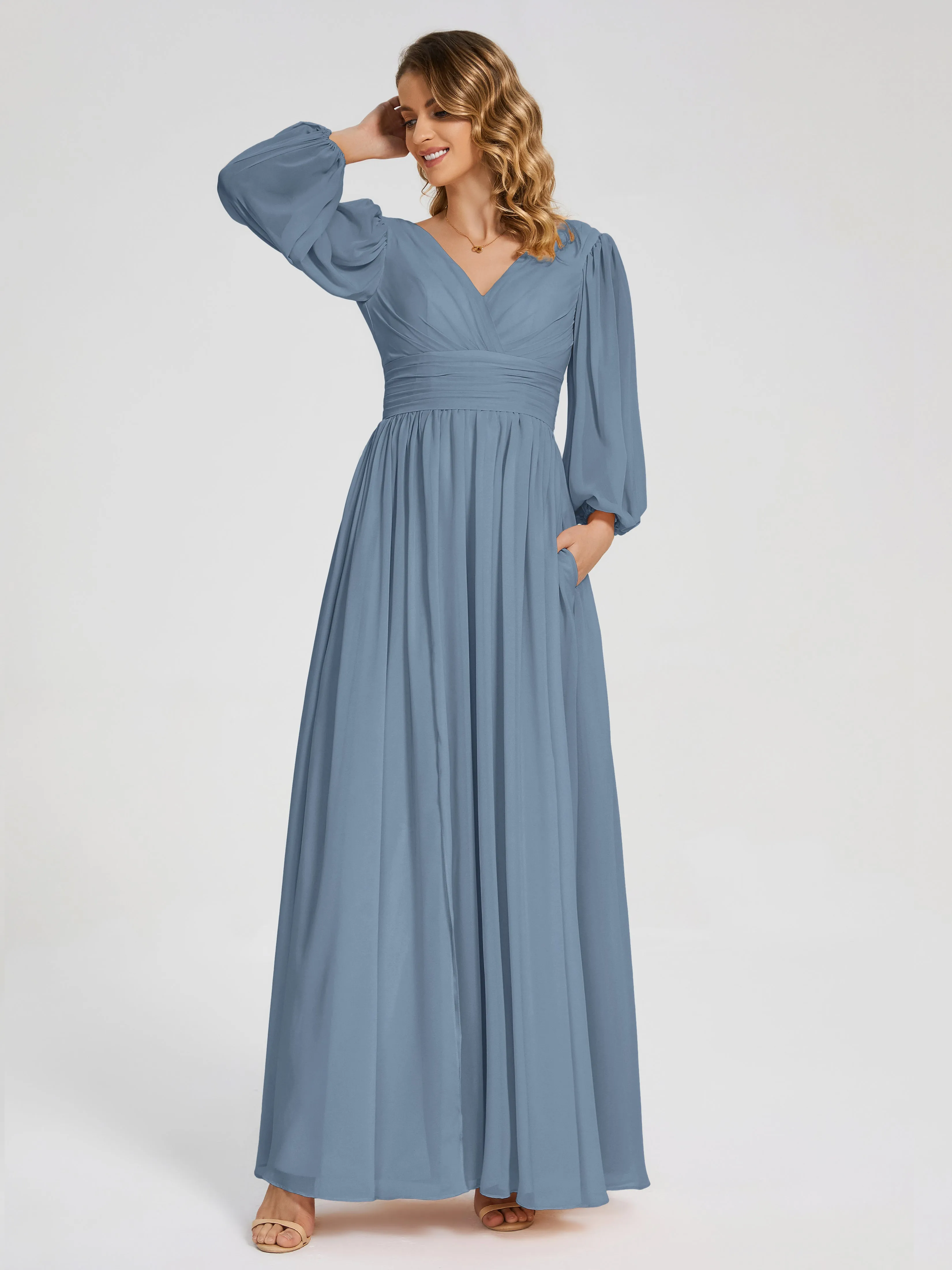 Journey Long Sleeves Split Chiffon Bridesmaid Dresses