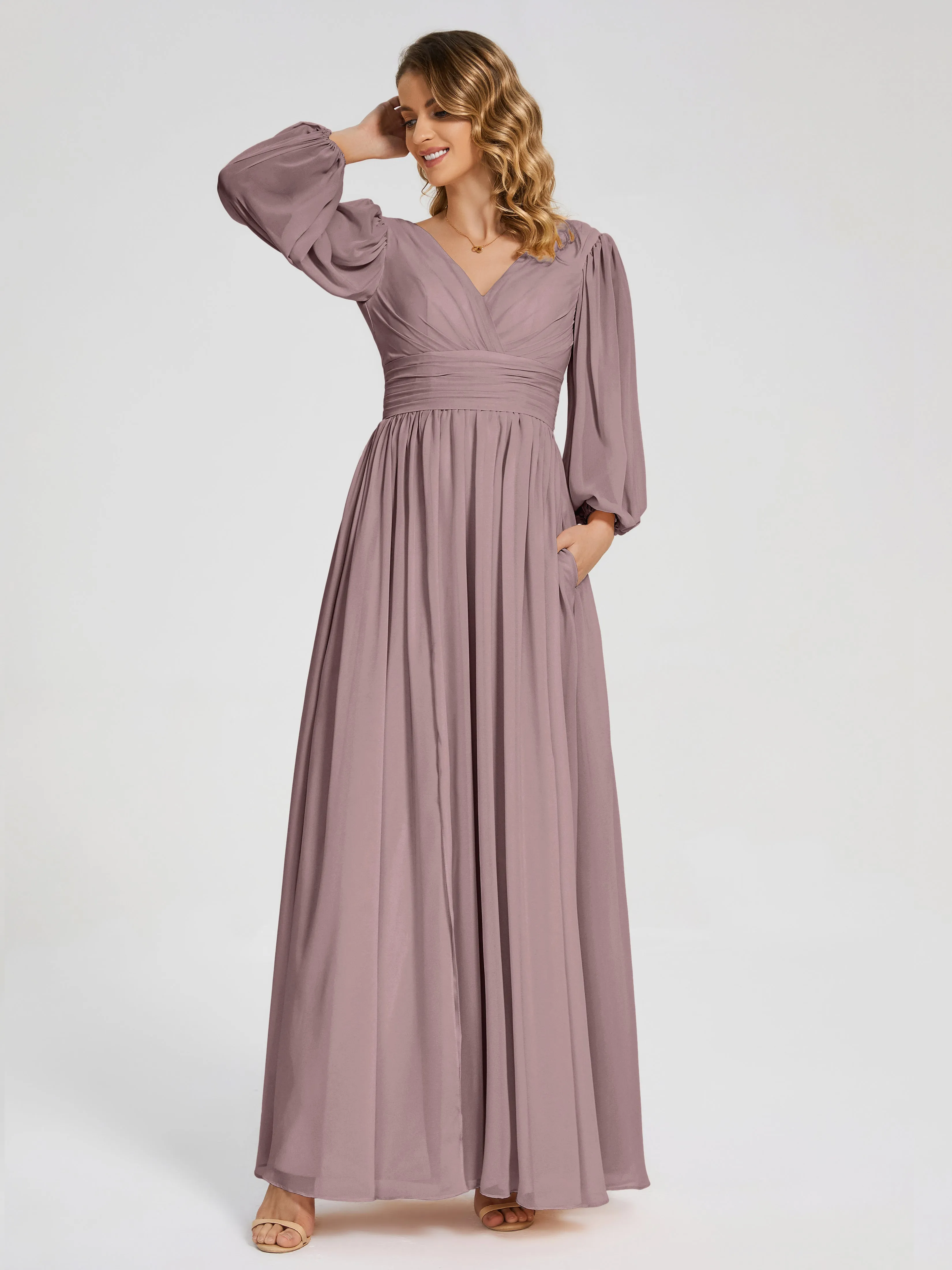 Journey Long Sleeves Split Chiffon Bridesmaid Dresses