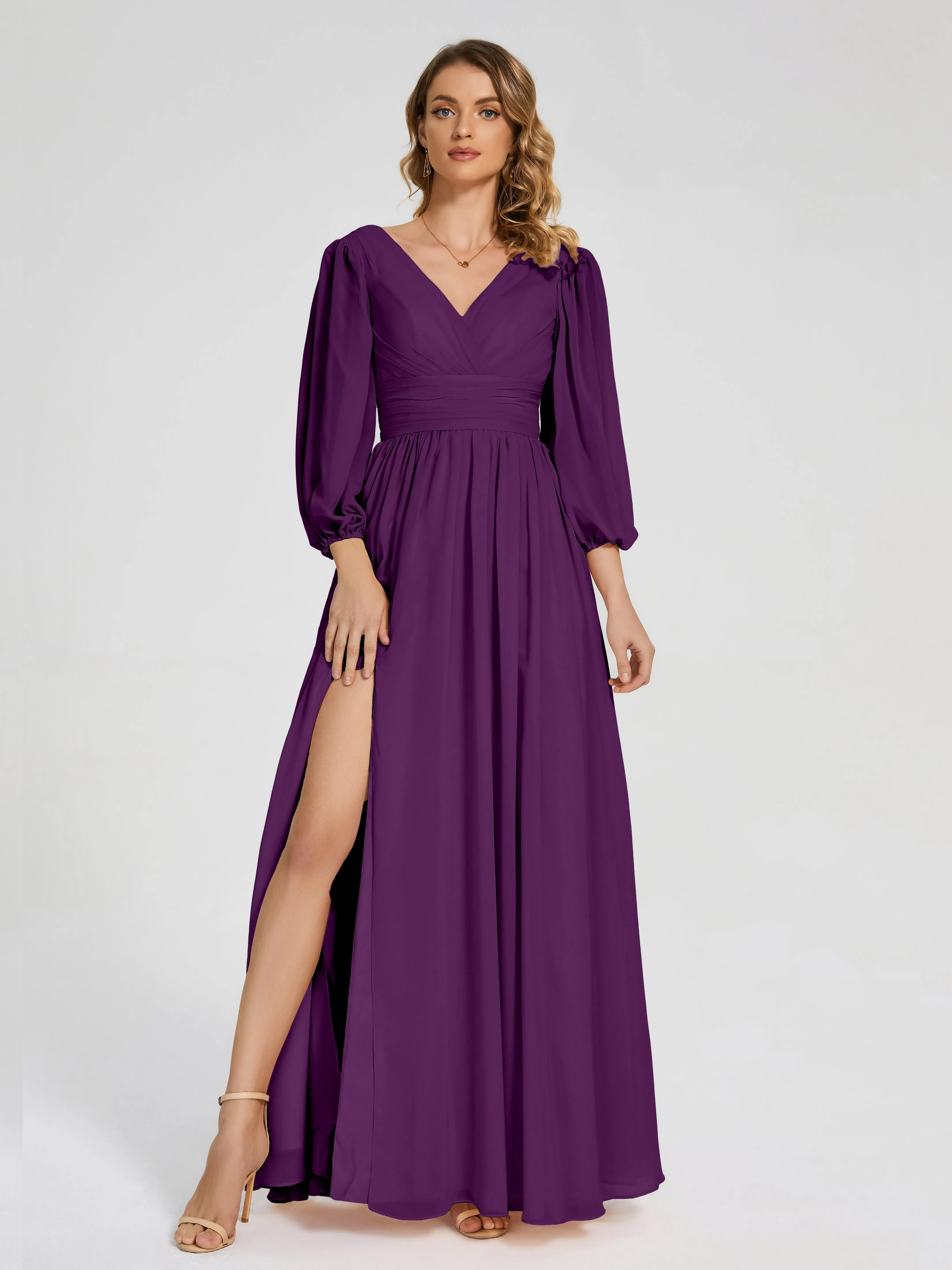 Journey Long Sleeves Split Chiffon Bridesmaid Dresses