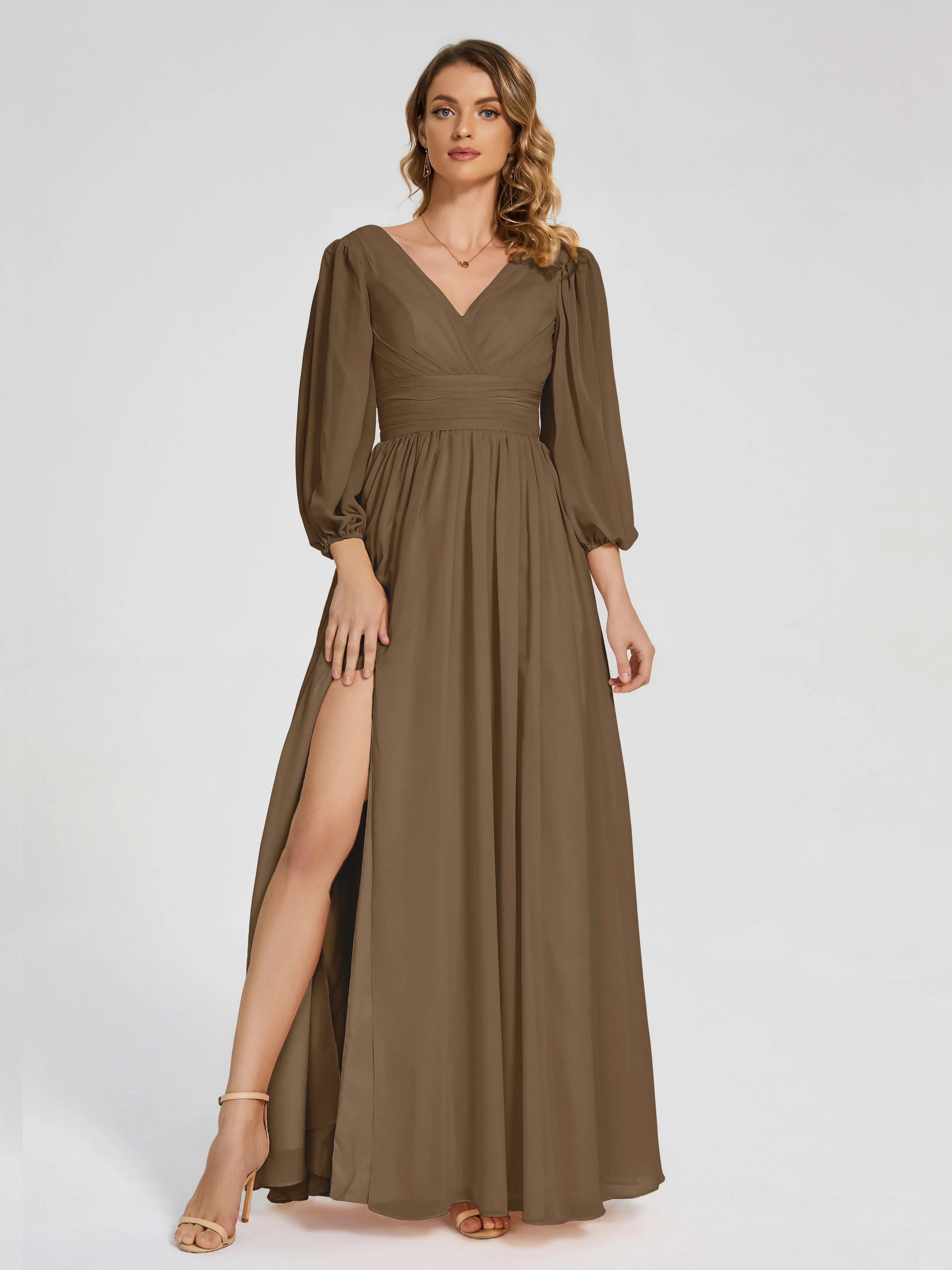 Journey Long Sleeves Split Chiffon Bridesmaid Dresses