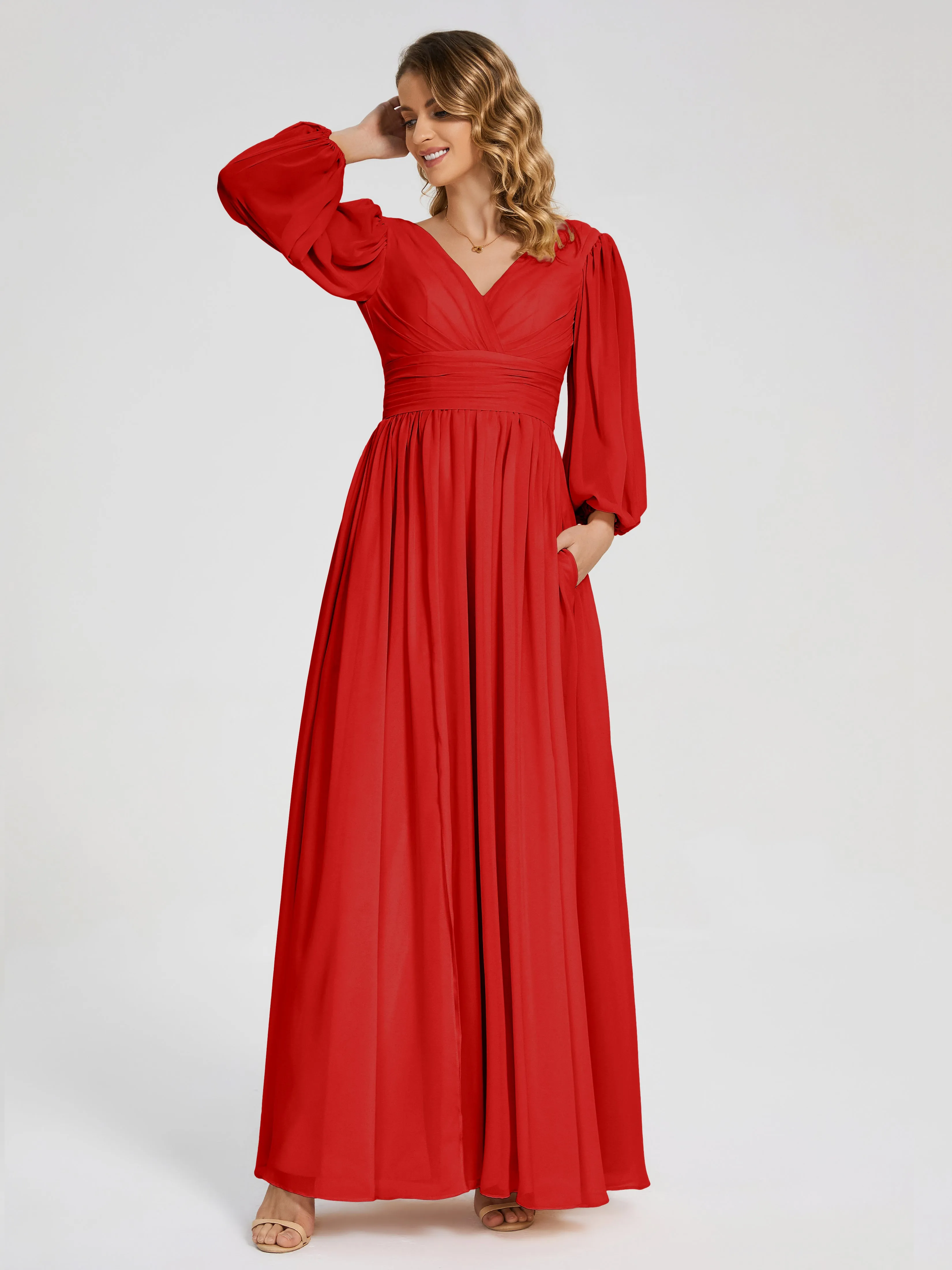 Journey Long Sleeves Split Chiffon Bridesmaid Dresses