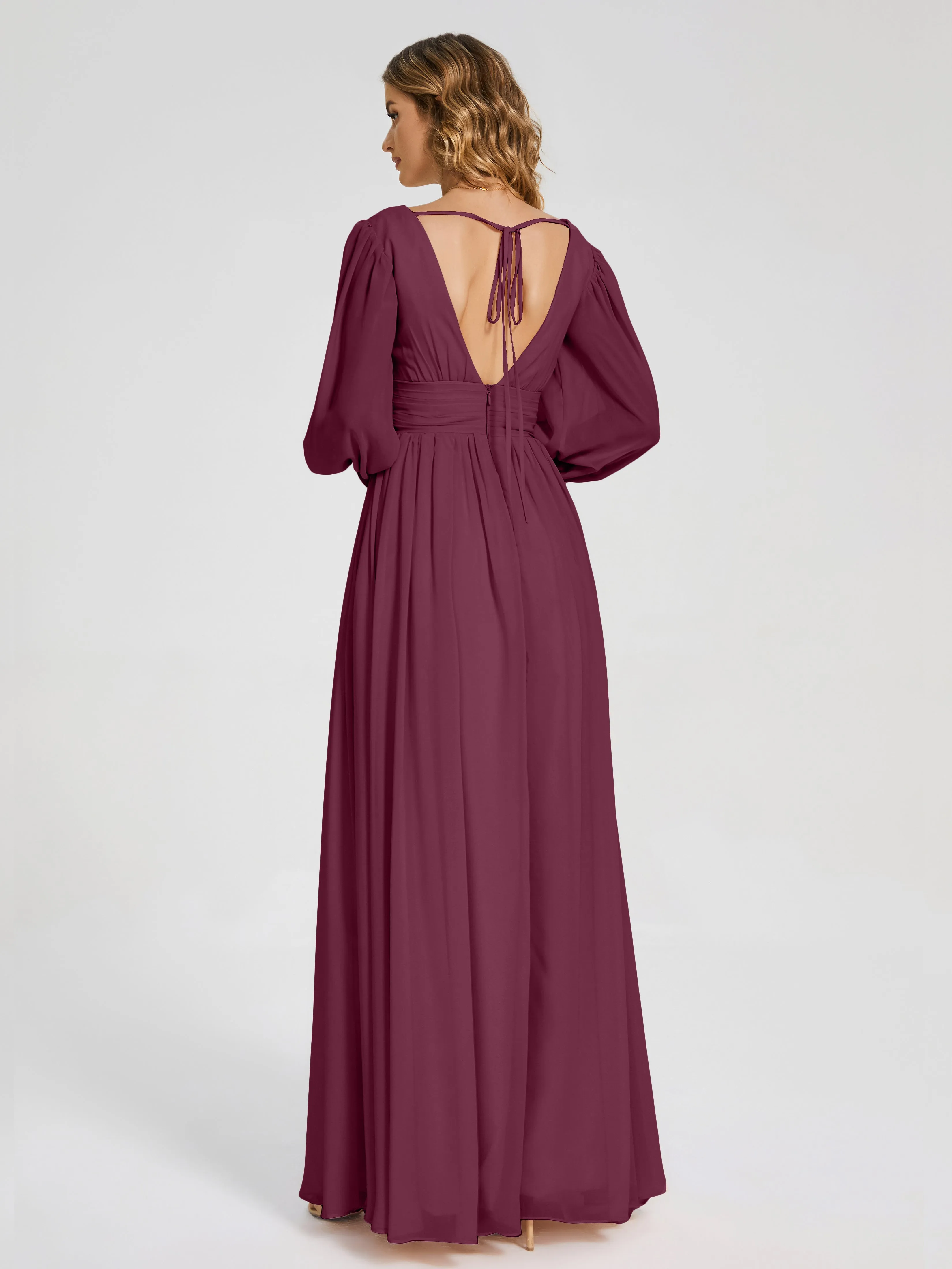 Journey Long Sleeves Split Chiffon Bridesmaid Dresses