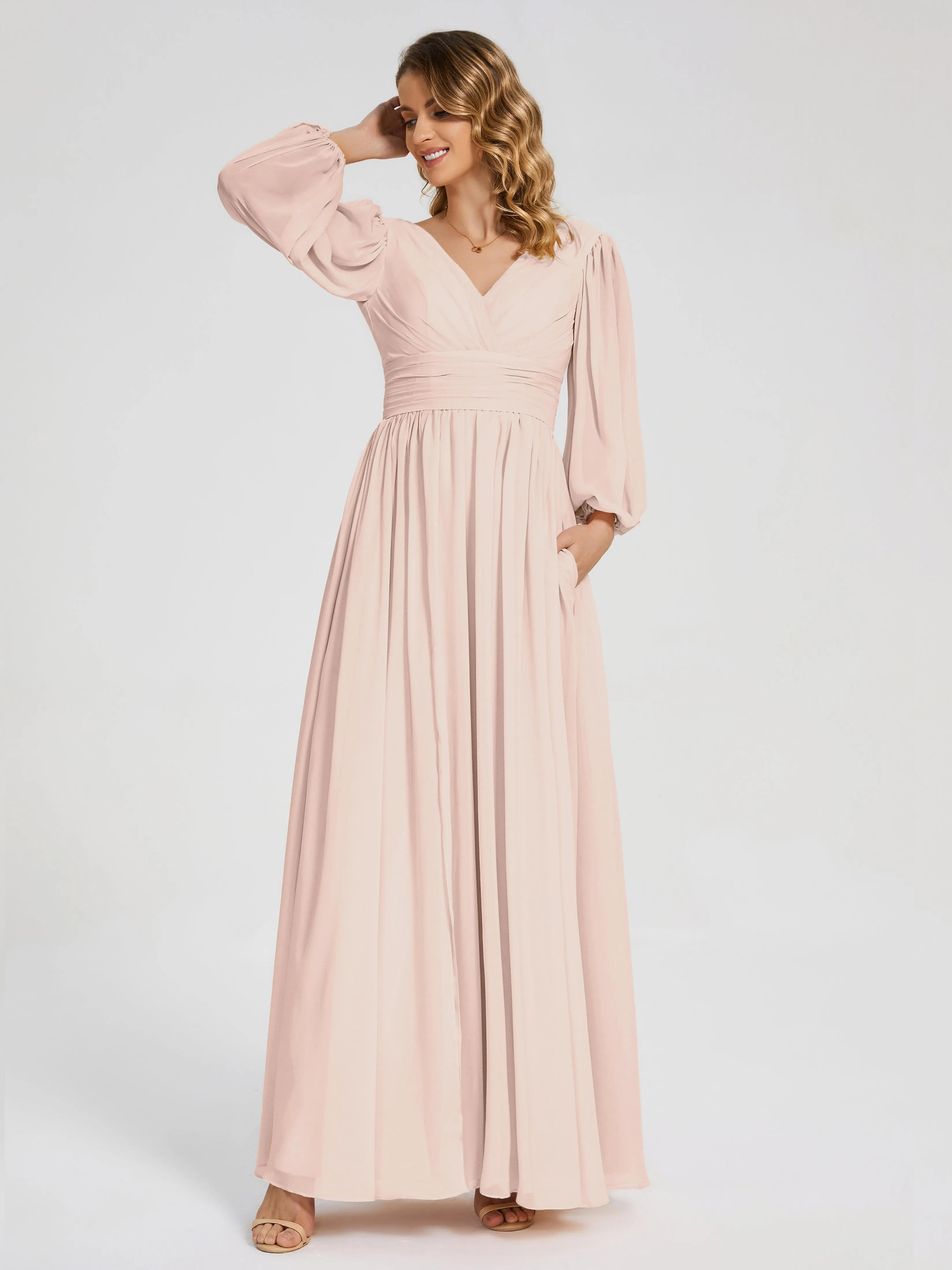 Journey Long Sleeves Split Chiffon Bridesmaid Dresses
