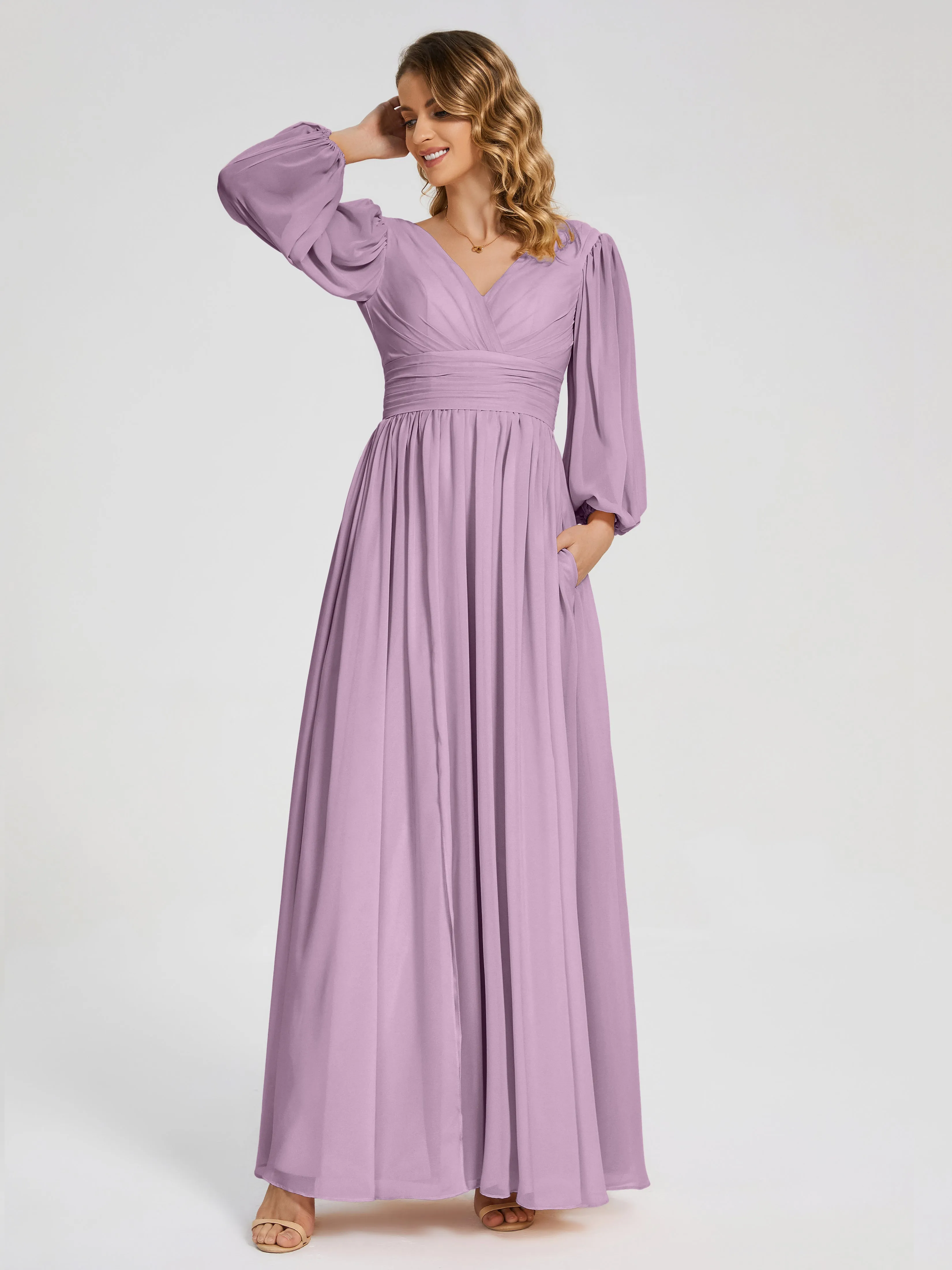 Journey Long Sleeves Split Chiffon Bridesmaid Dresses